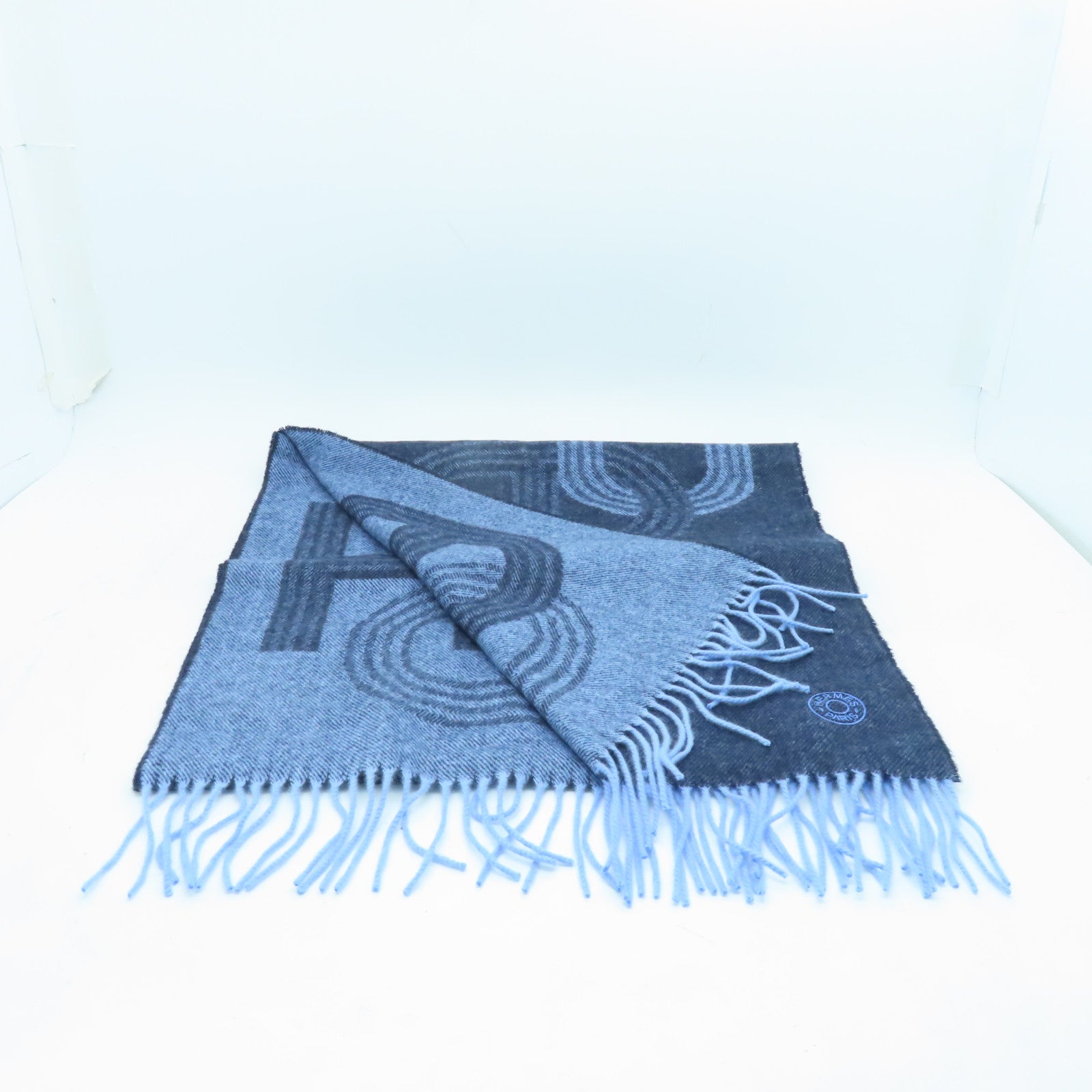 HERMES 【激減優惠】羊絨Scarf圍巾淺藍色/深藍色