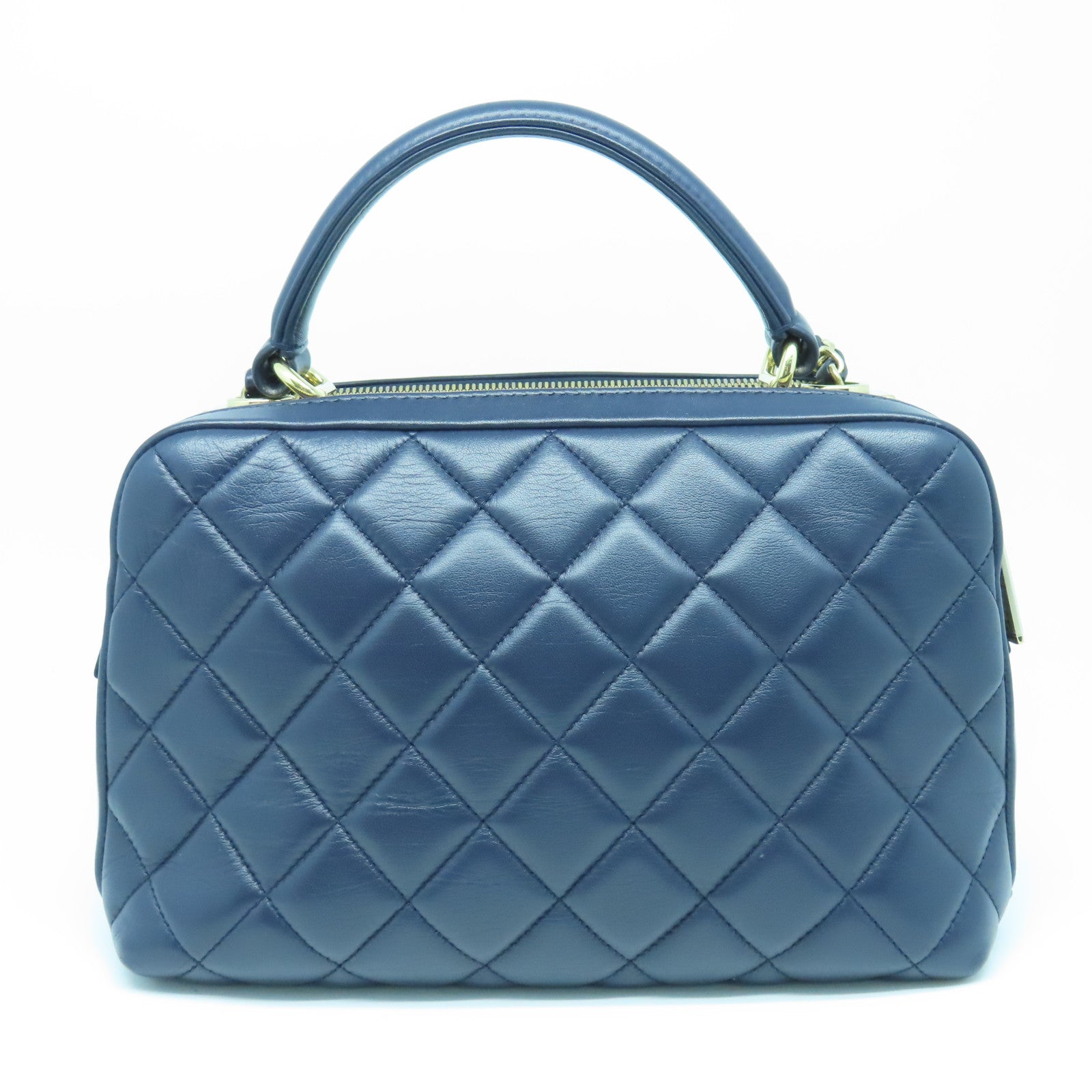 CHANEL 菱格羊皮皮革2way Shoulder Bag金扣手挽肩背兩用袋深藍色