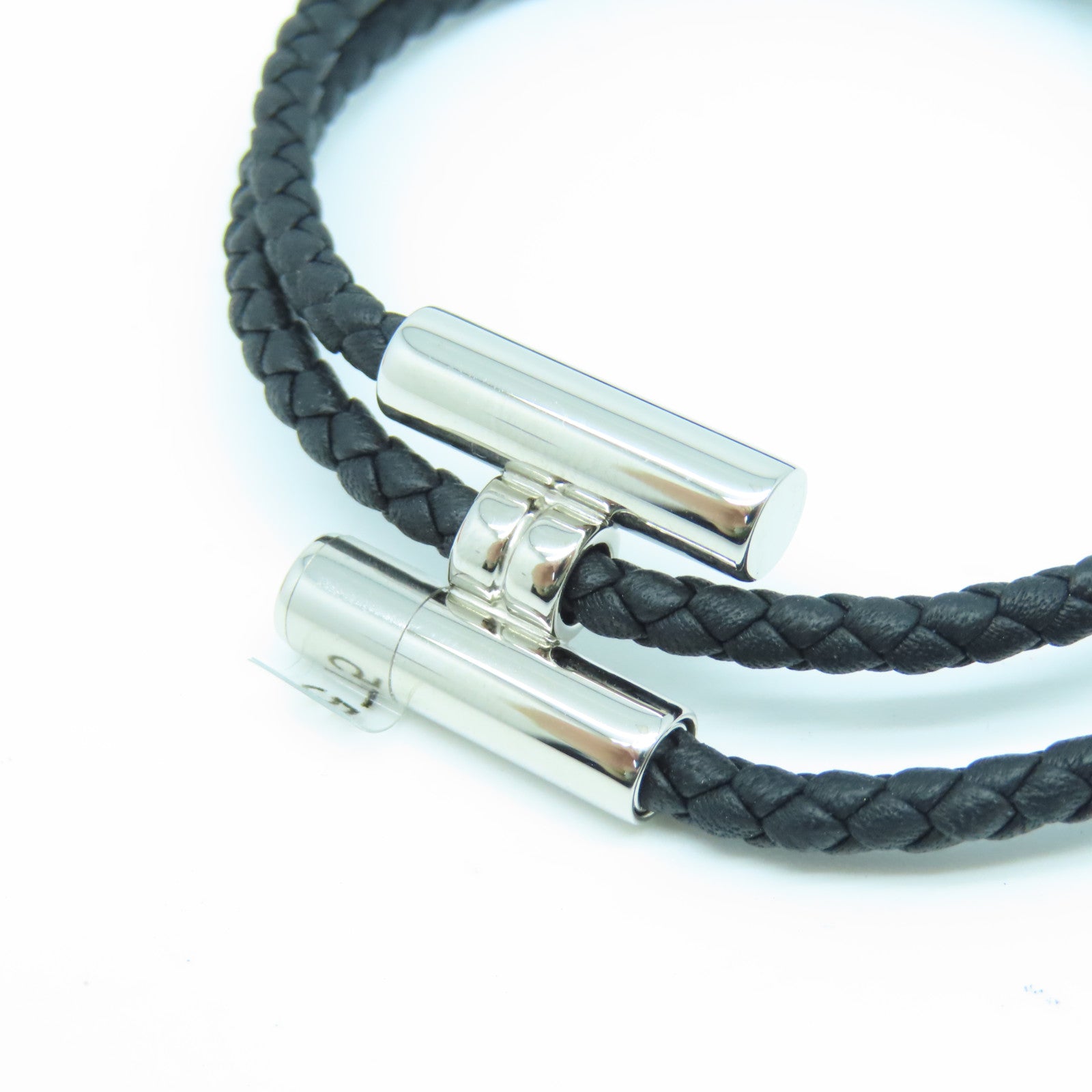 HERMES 牛皮皮革Tournis Tresse Bracelet银扣手环黑色