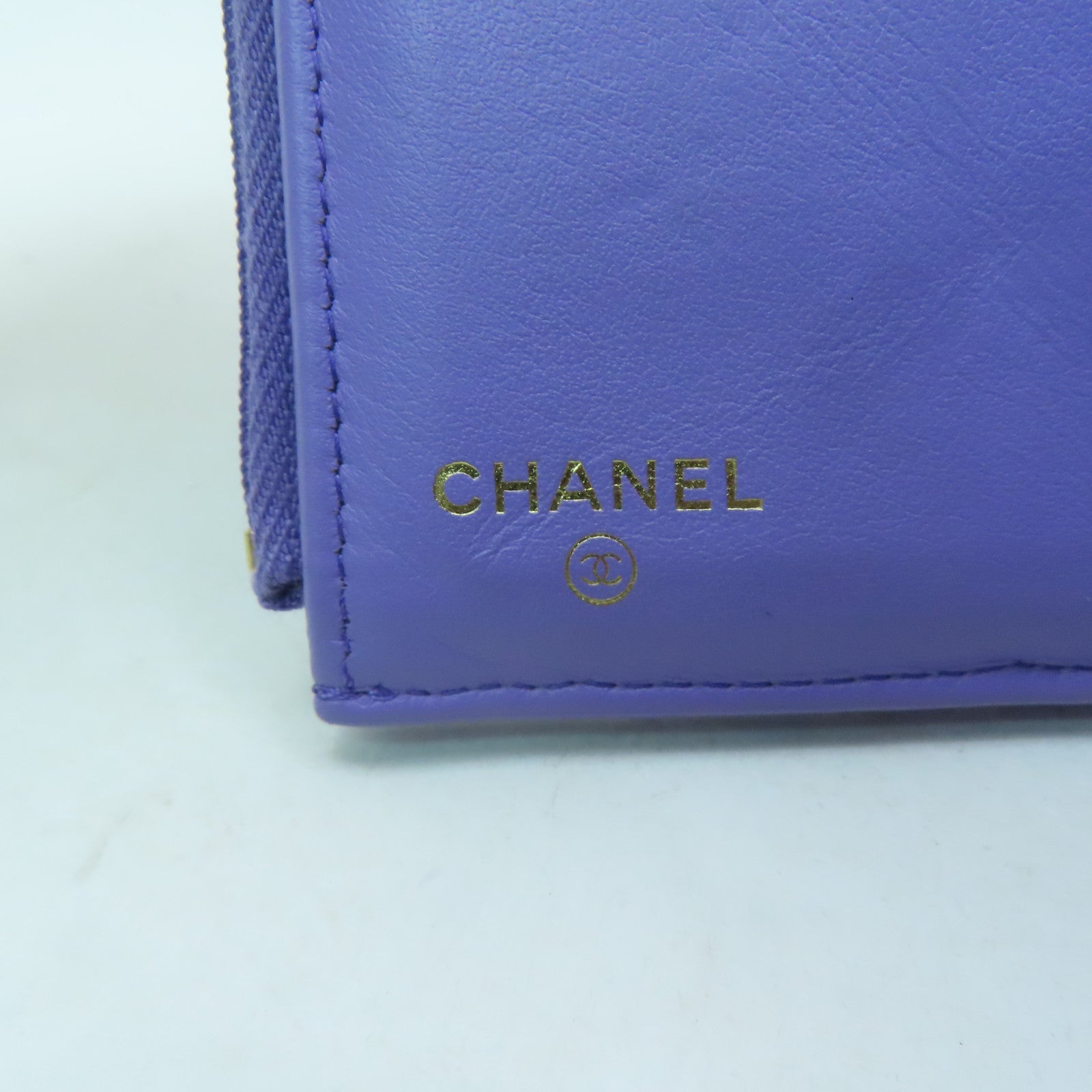 CHANEL 菱格Caviar皮革Wallet金扣錢包紫色