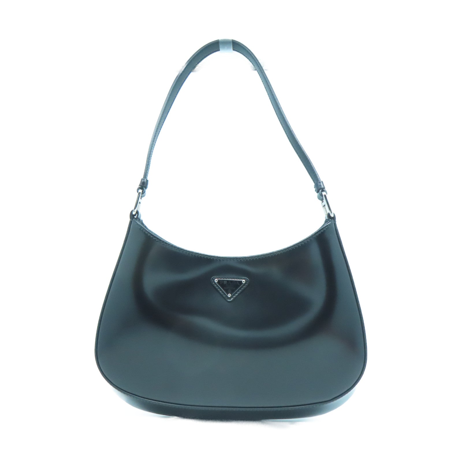 PRADA 皮革Cleo Shoulder銀扣肩背袋黑色
