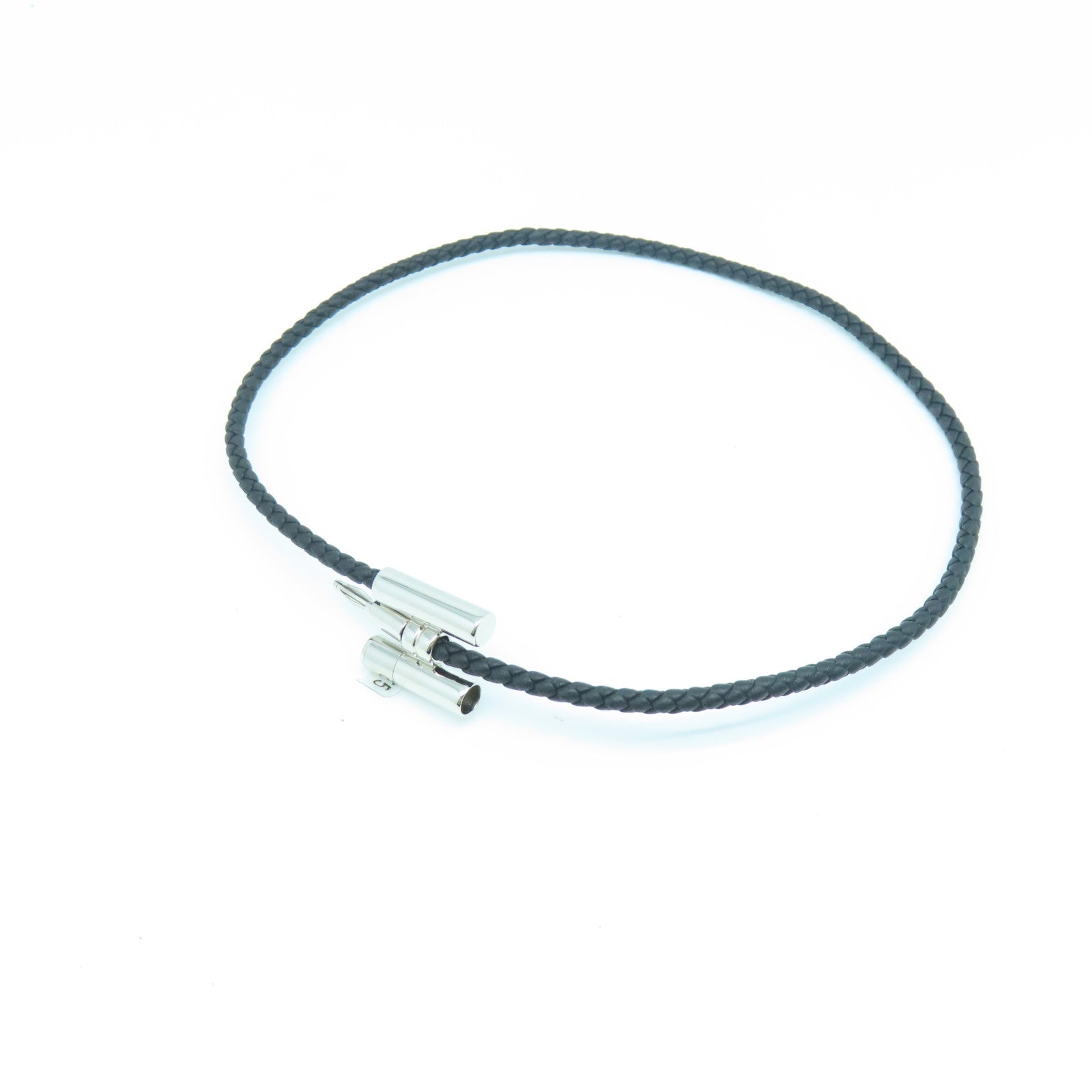 HERMES 牛皮皮革Tournis Tresse Bracelet银扣手环黑色