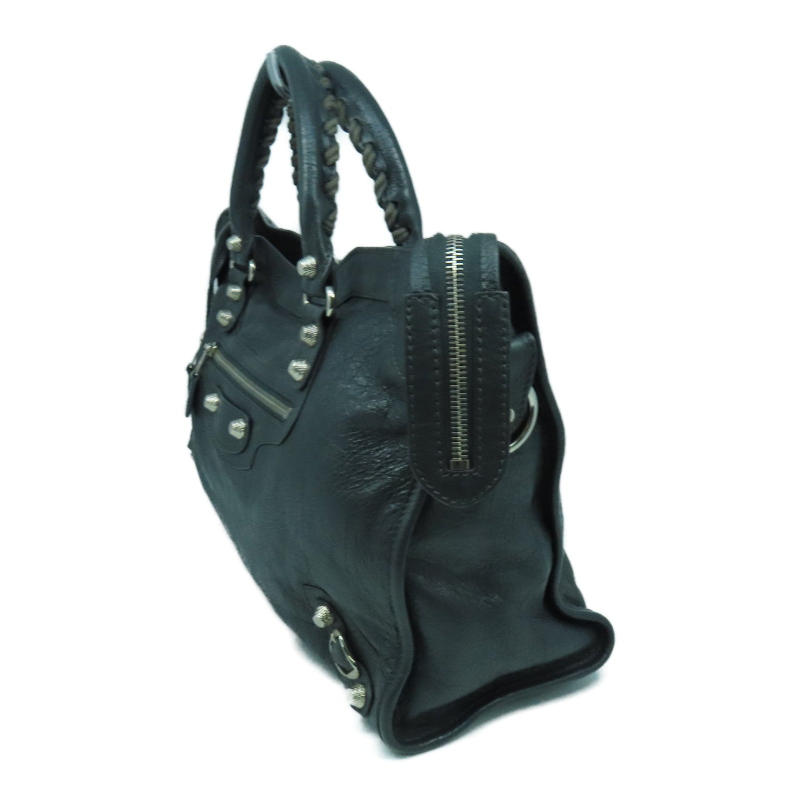 BALENCIAGA 牛皮皮革Giant City銀扣手挽肩背兩用袋灰色
