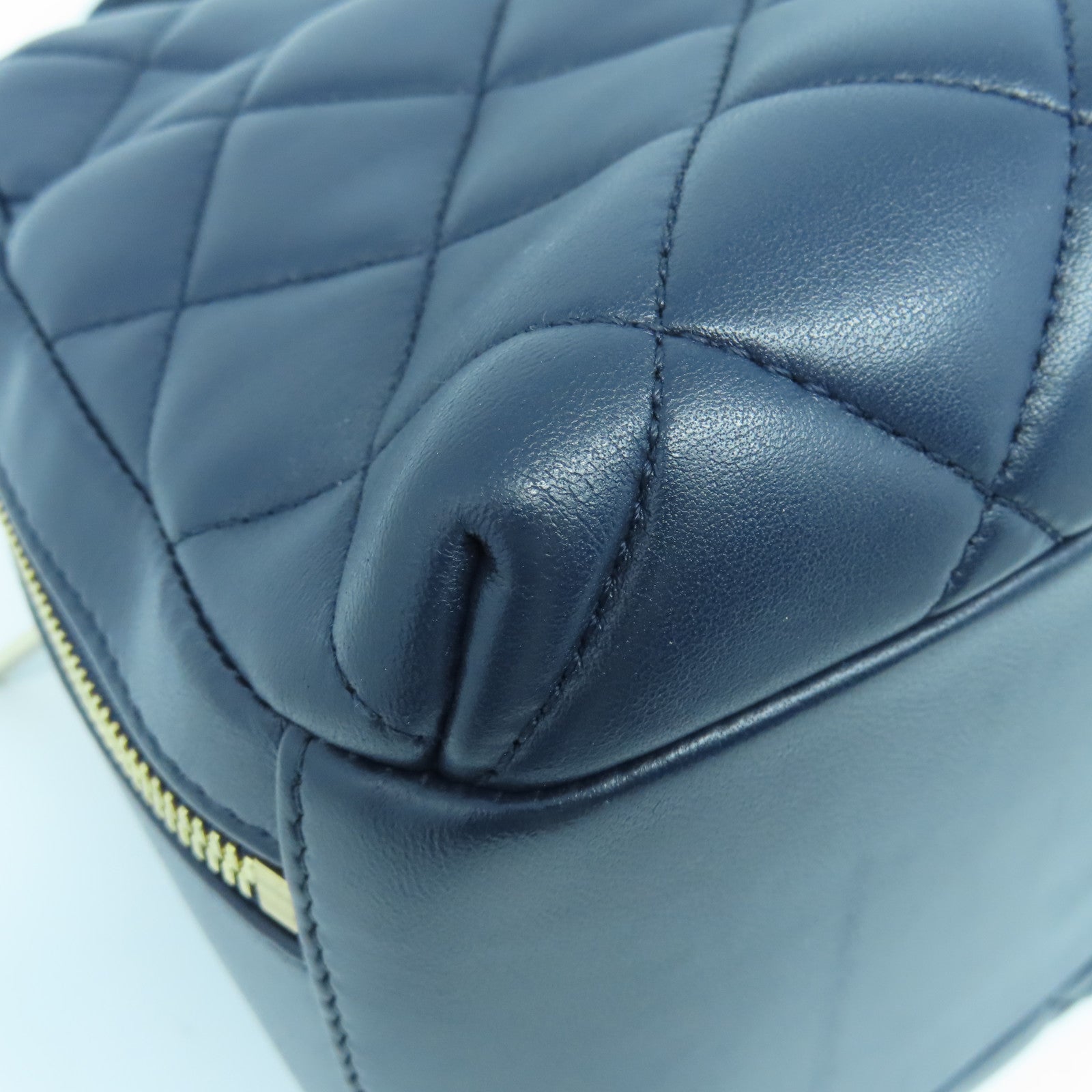 CHANEL 菱格羊皮皮革2way Shoulder Bag金扣手挽肩背兩用袋深藍色