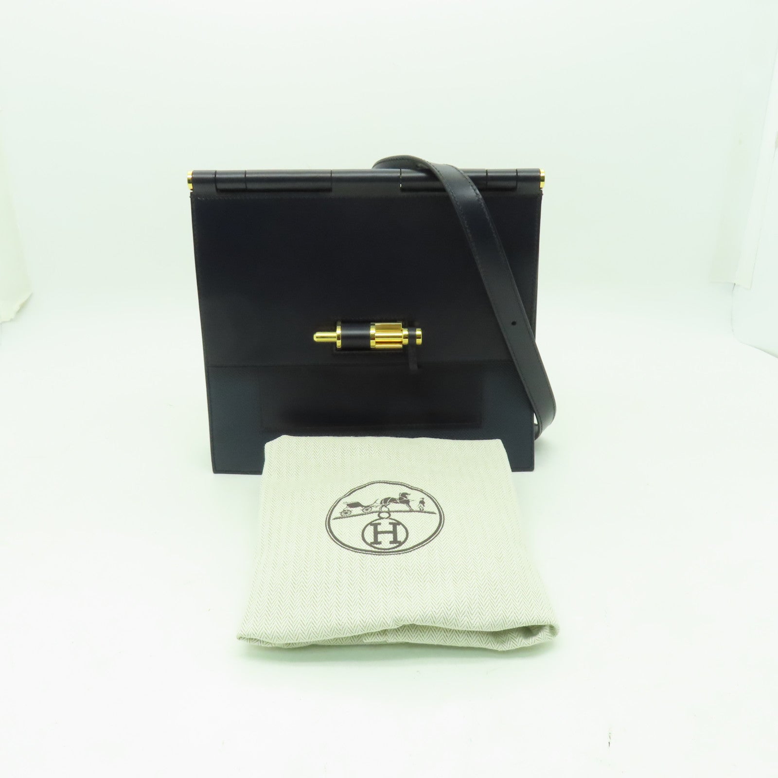 HERMES Epsom皮革Sacabar金扣肩背袋深藍色