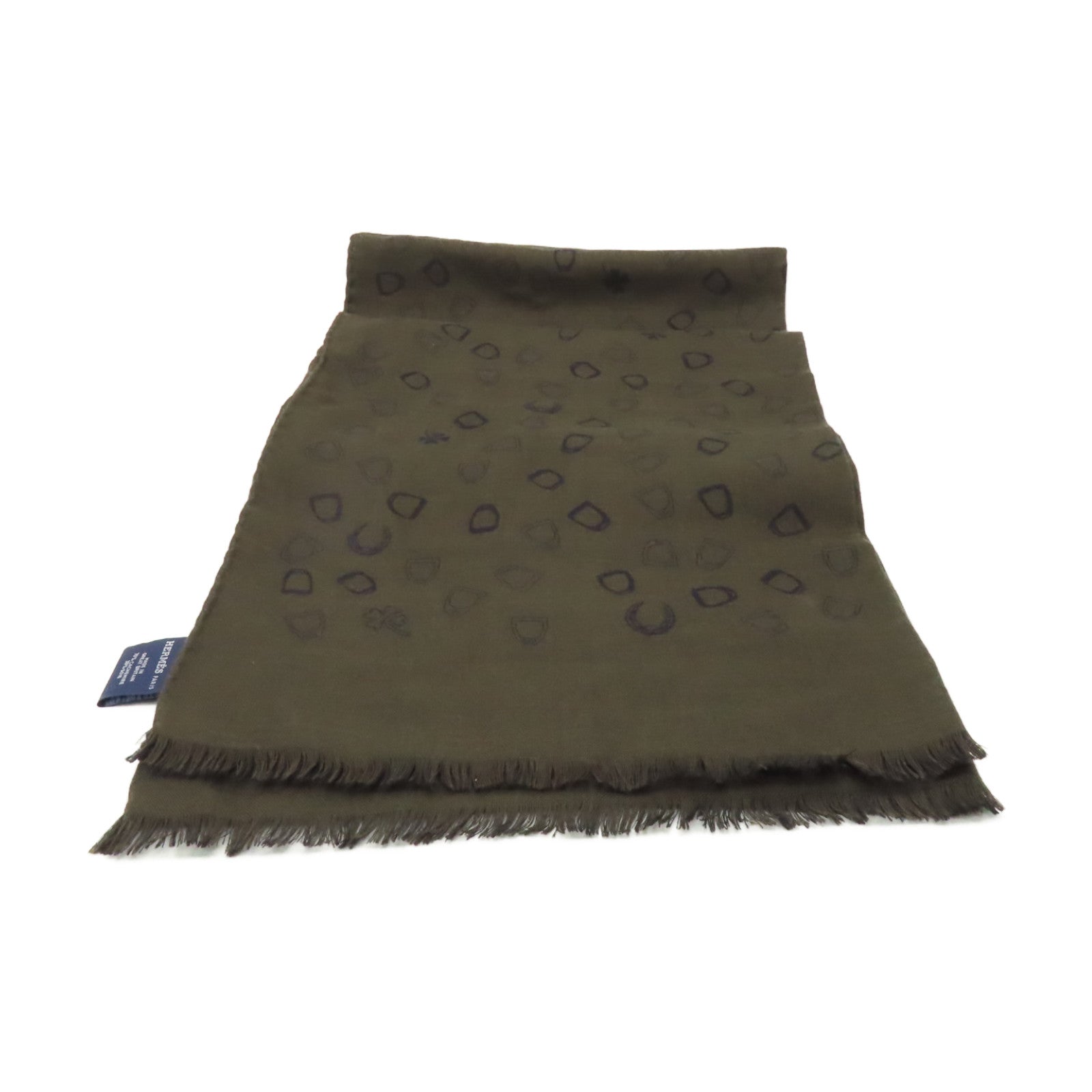 HERMES Cashmere/絲質Stole披肩深藍色/卡其色