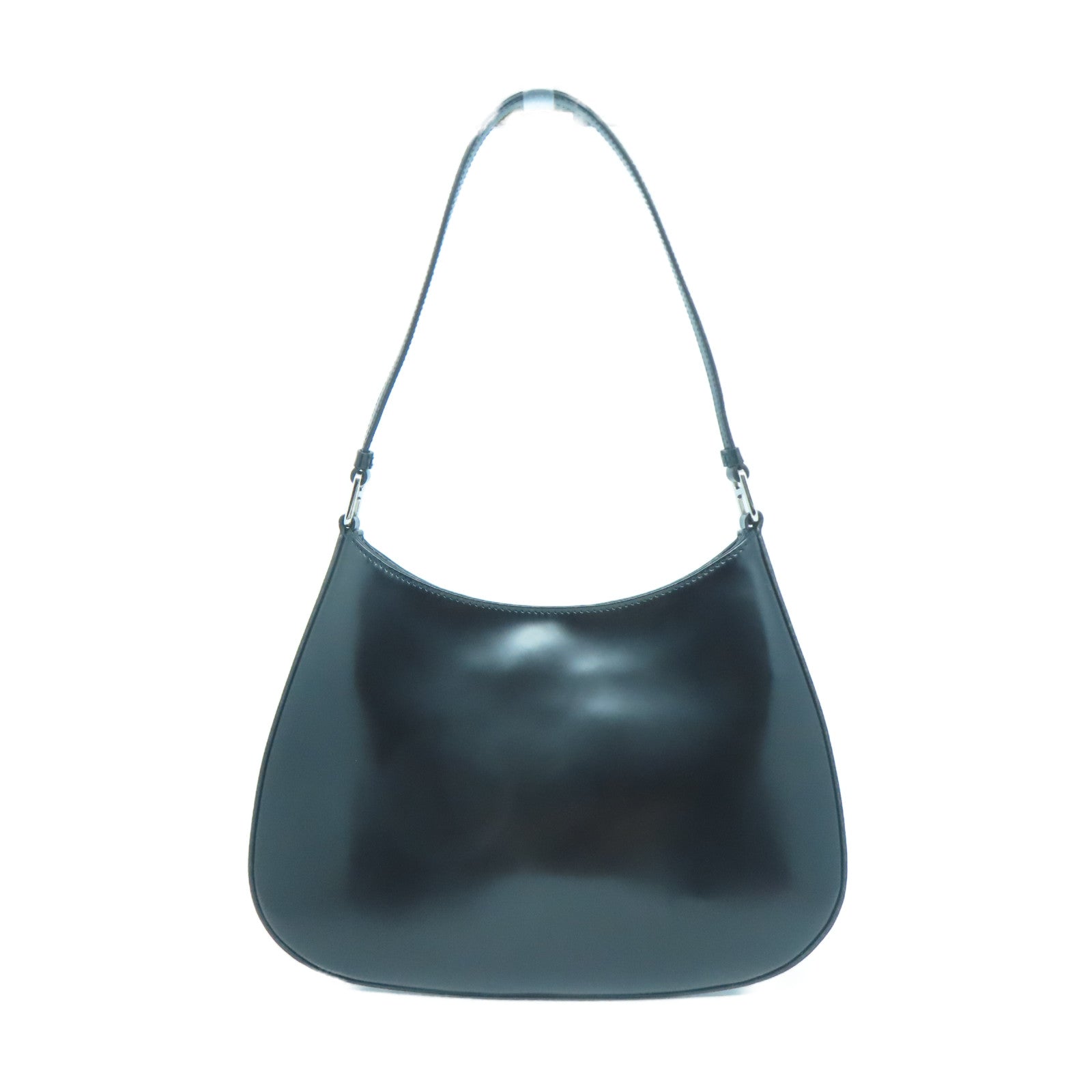 PRADA 皮革Cleo Shoulder銀扣肩背袋黑色