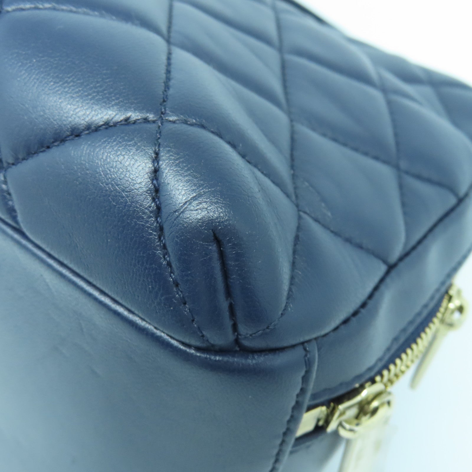 CHANEL 菱格羊皮皮革2way Shoulder Bag金扣手挽肩背兩用袋深藍色