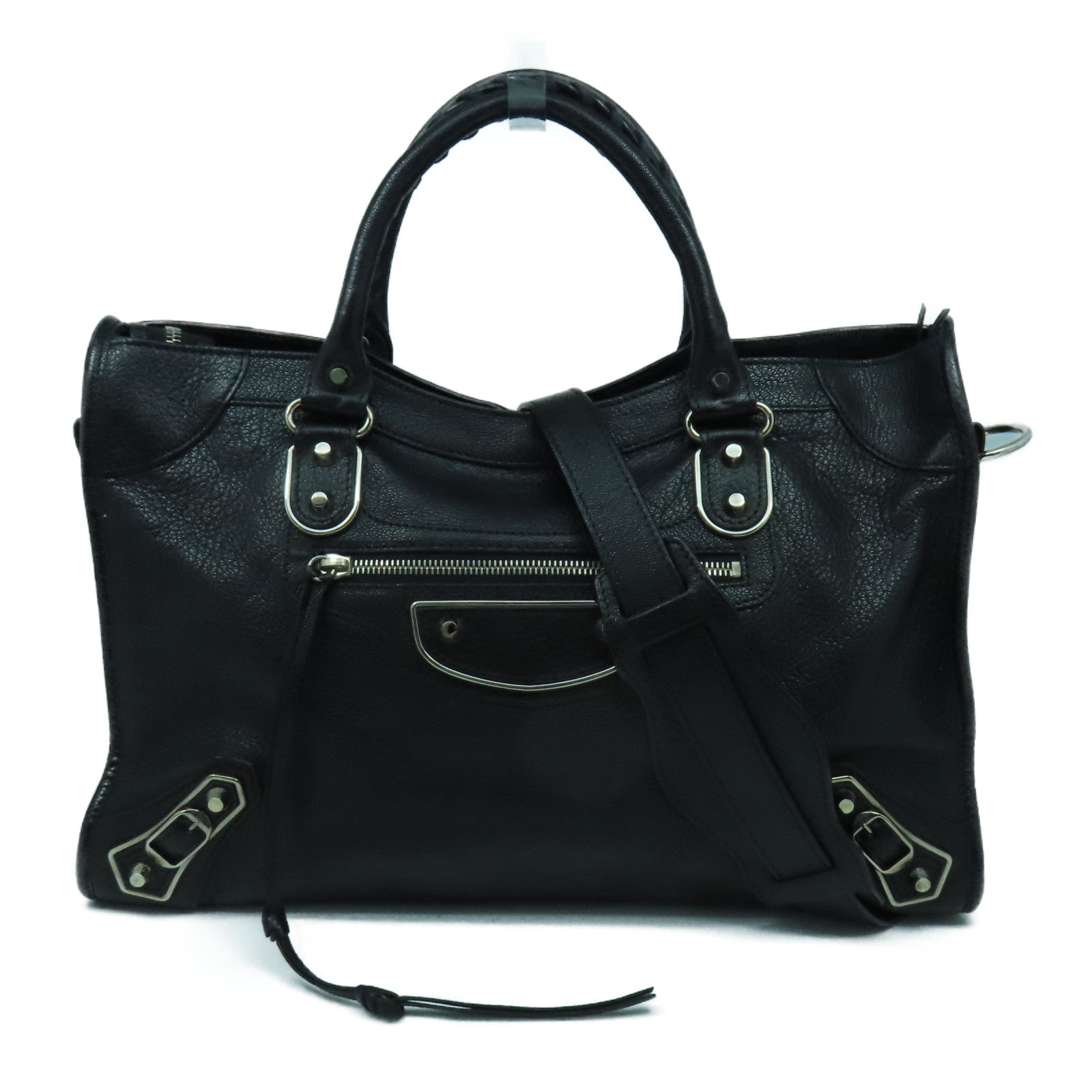 BALENCIAGA 牛皮皮革Classic City銀扣手挽肩背兩用袋黑色
