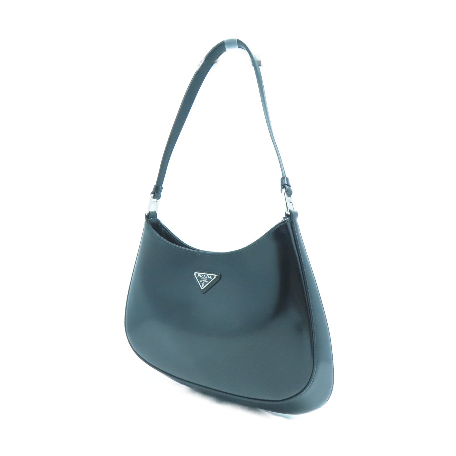 PRADA 皮革Cleo Shoulder銀扣肩背袋黑色
