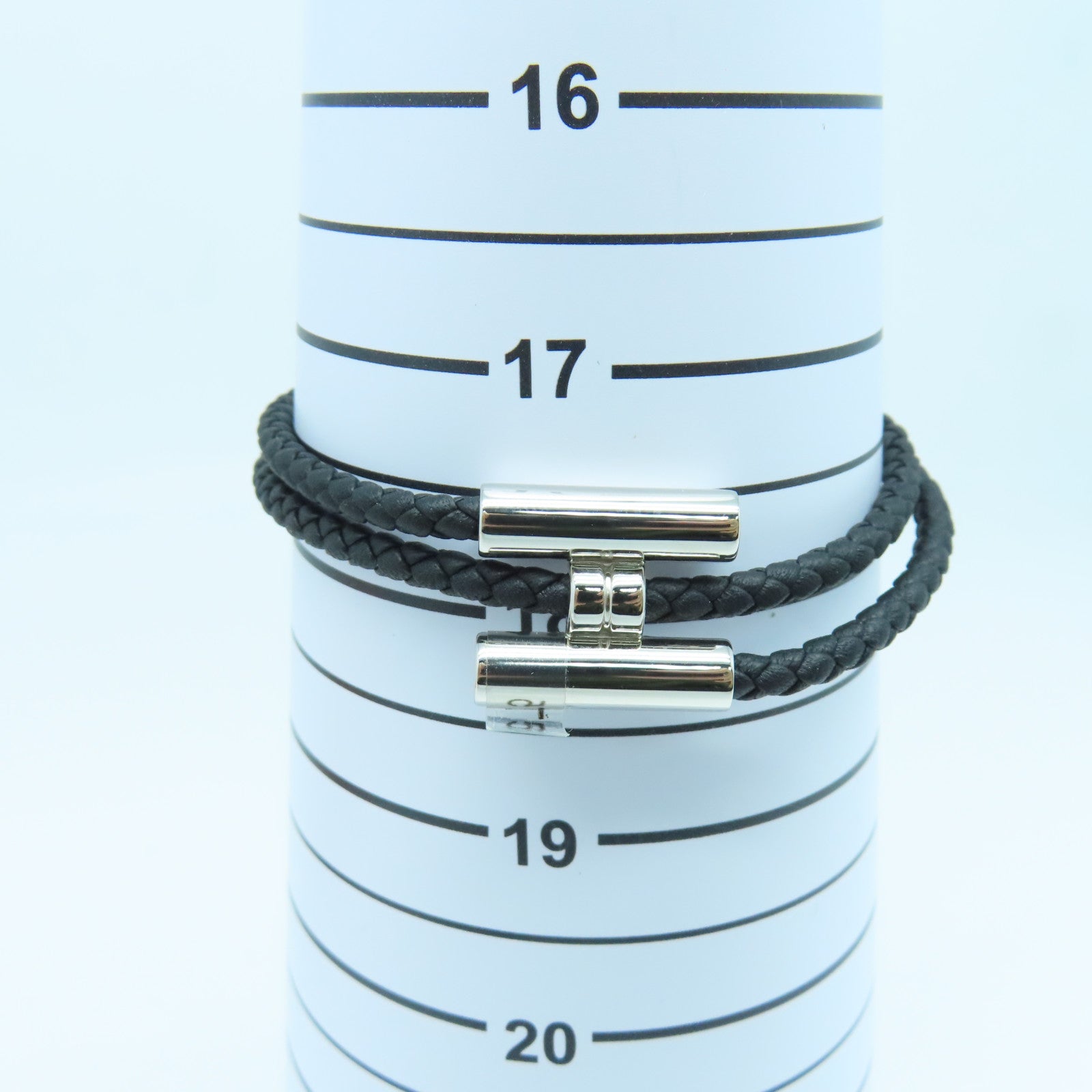 HERMES 牛皮皮革Tournis Tresse Bracelet银扣手环黑色