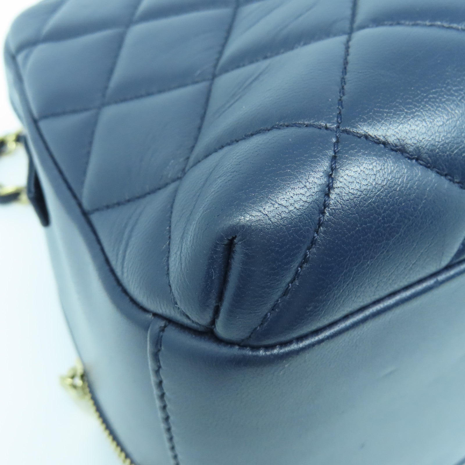 CHANEL 菱格羊皮皮革2way Shoulder Bag金扣手挽肩背兩用袋深藍色