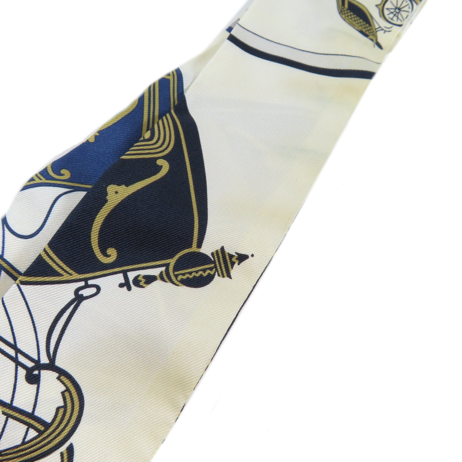 HERMES 絲質Twilly Scarf絲巾深藍色/米色