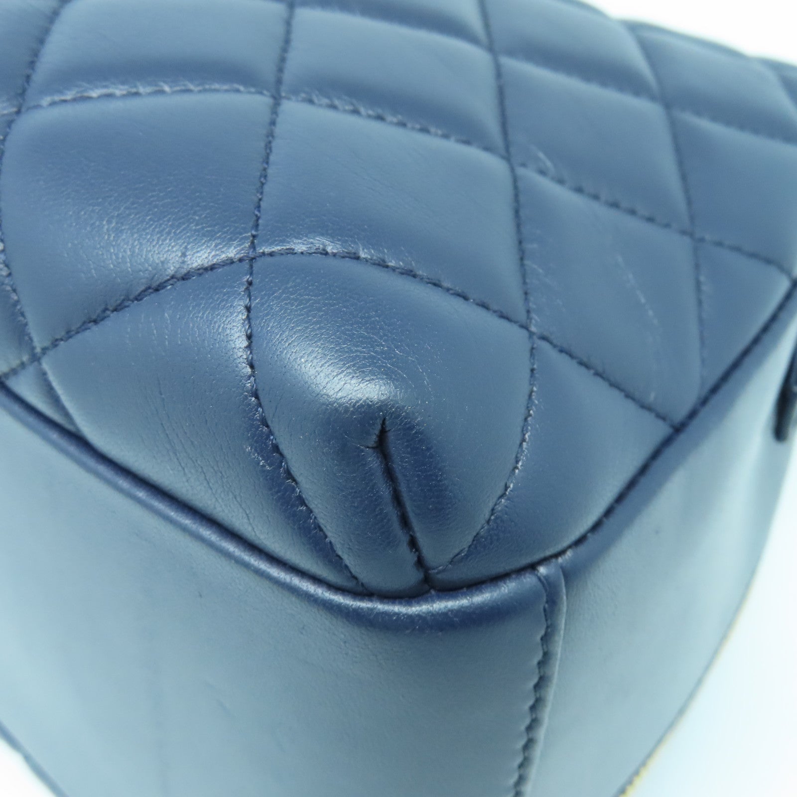 CHANEL 菱格羊皮皮革2way Shoulder Bag金扣手挽肩背兩用袋深藍色