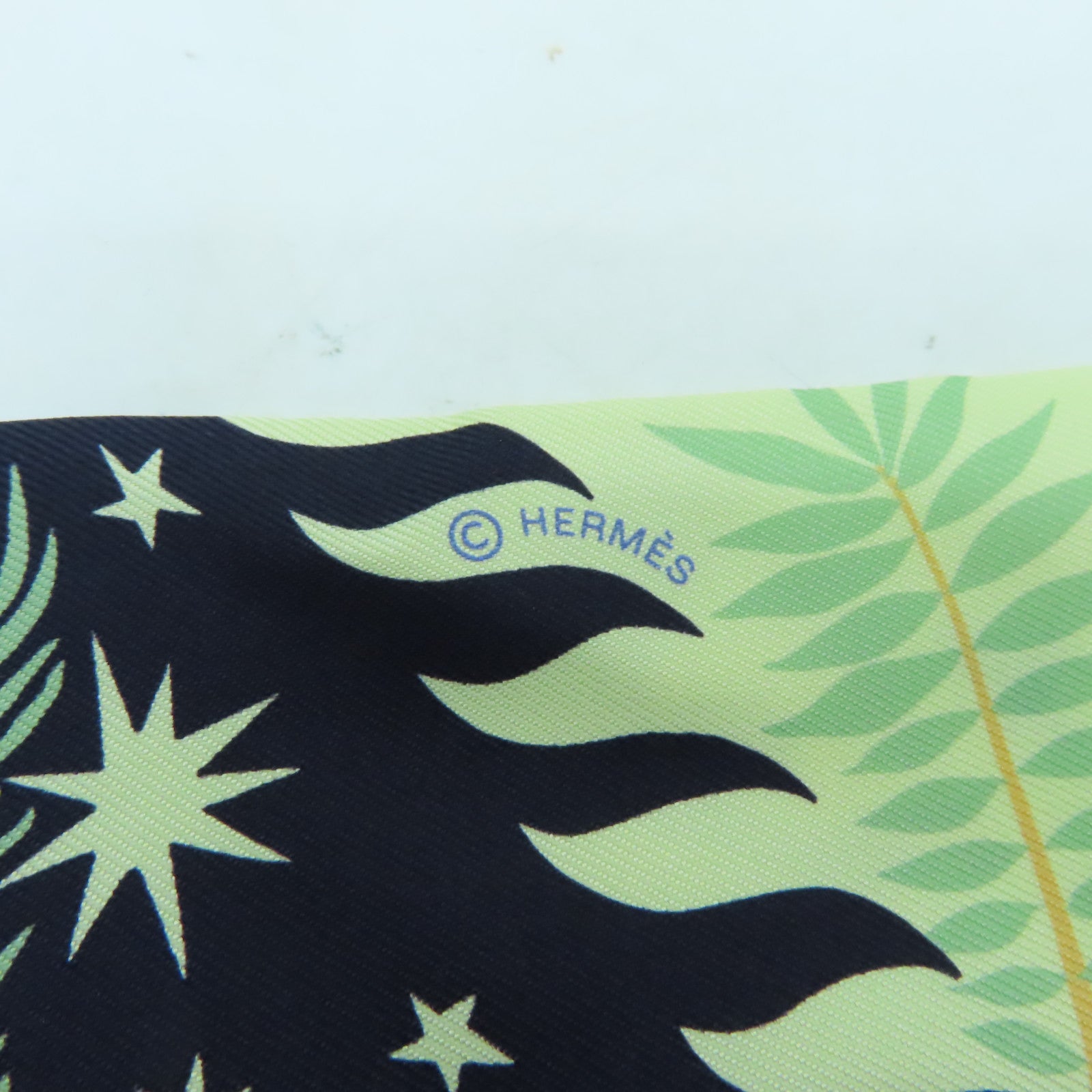 HERMES 絲質Twilly絲巾深藍色/淺綠色/彩色
