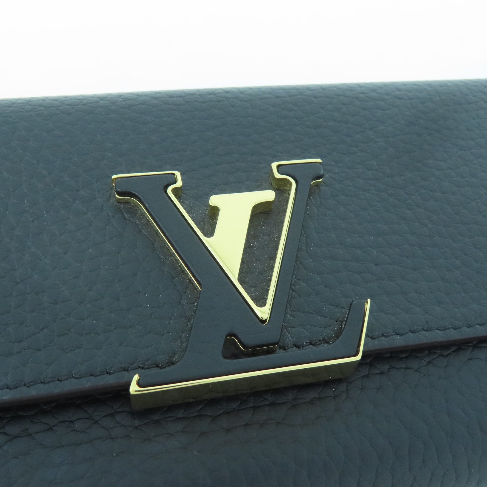 LOUIS VUITTON 牛皮皮革Capucines Wallet金扣長錢包黑色