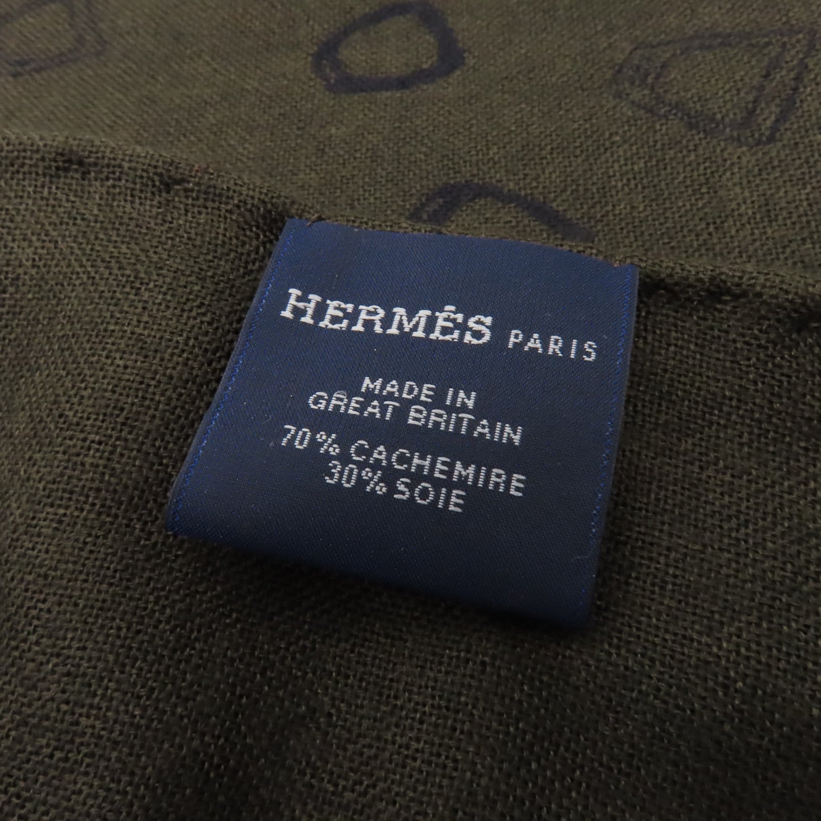 HERMES Cashmere/絲質Stole披肩深藍色/卡其色