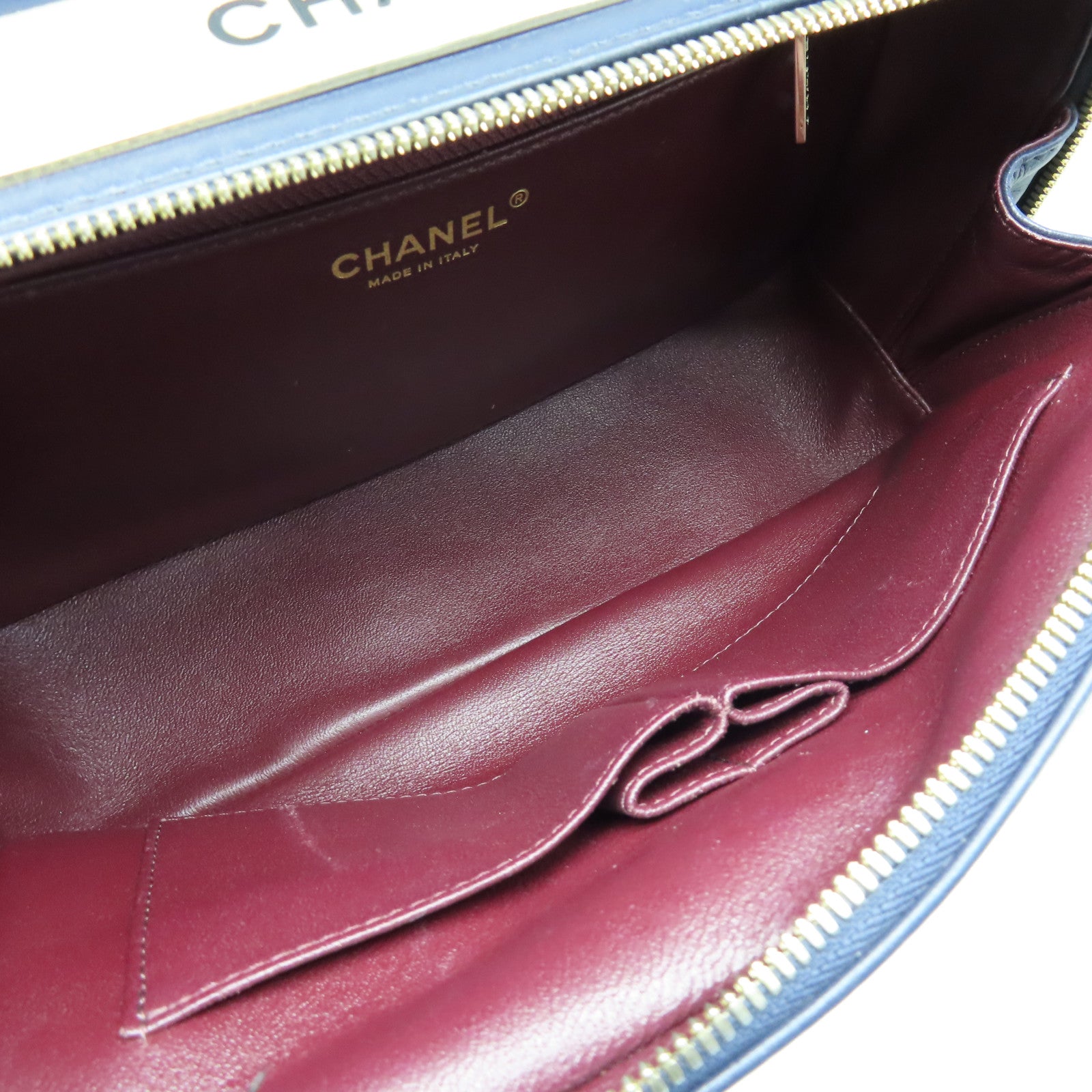 CHANEL 菱格羊皮皮革2way Shoulder Bag金扣手挽肩背兩用袋深藍色