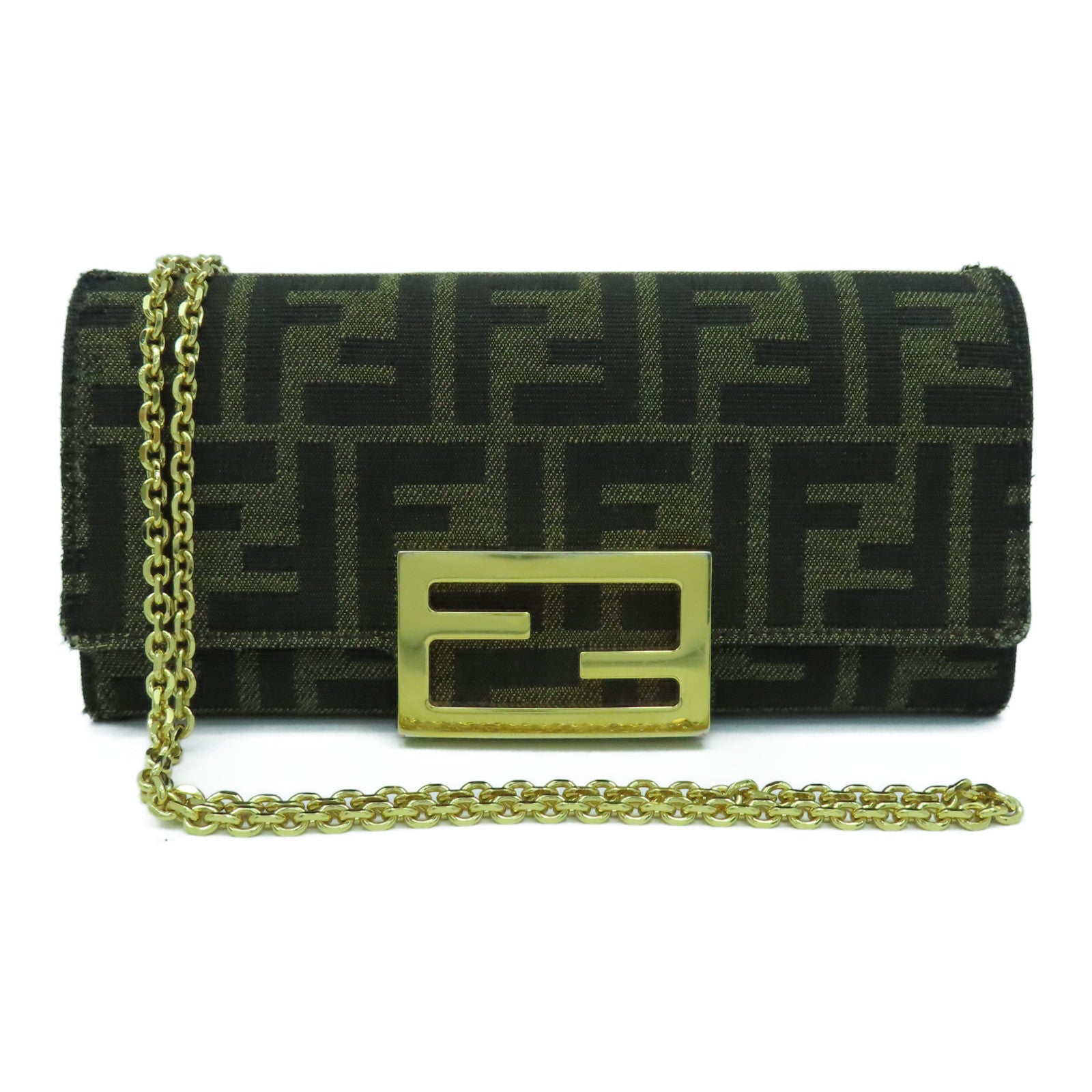 FENDI 帆布Wallet On Chain金扣鏈帶肩背袋啡色
