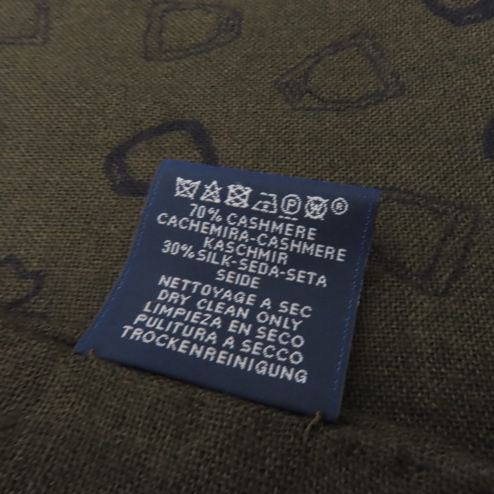HERMES Cashmere/絲質Stole披肩深藍色/卡其色
