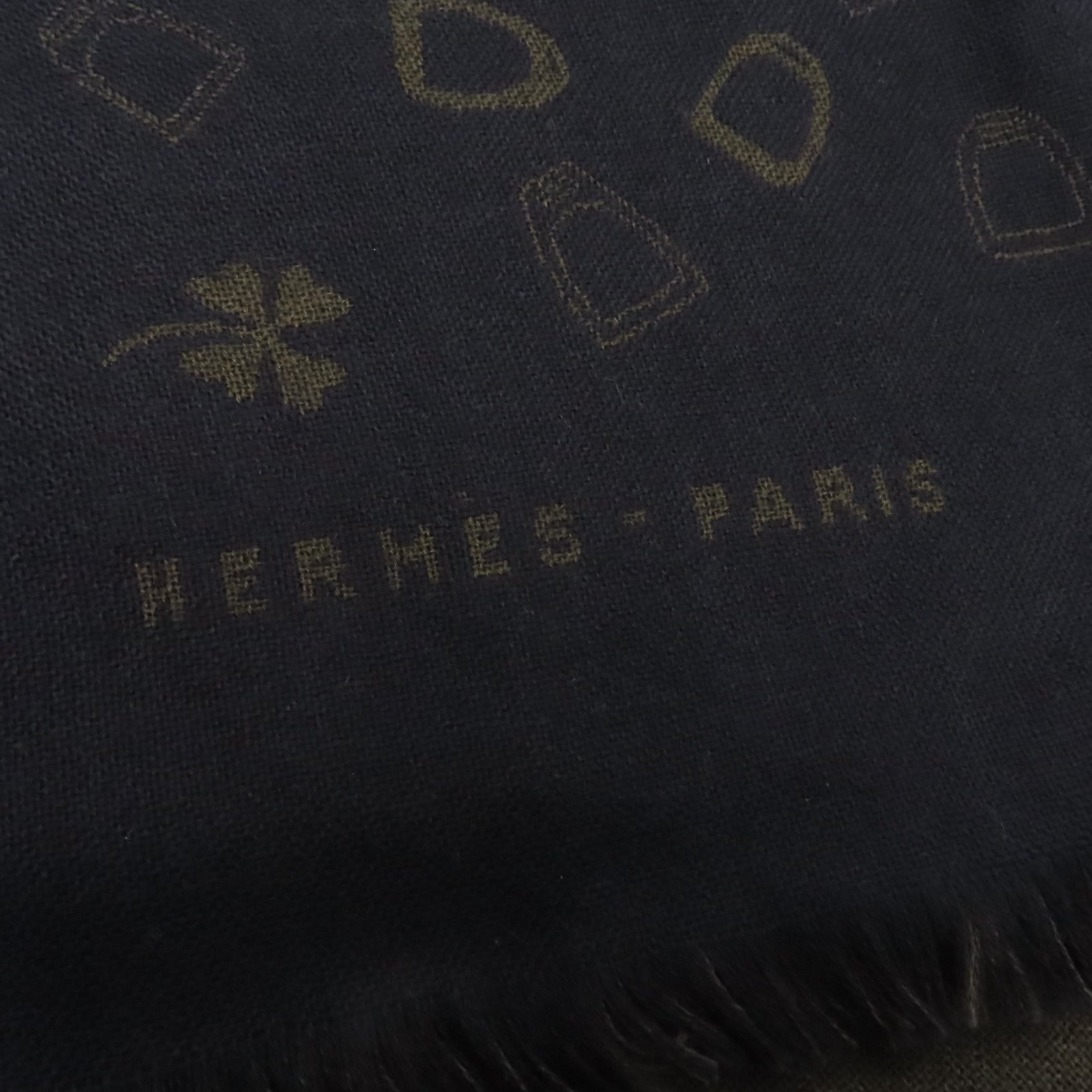 HERMES Cashmere/絲質Stole披肩深藍色/卡其色