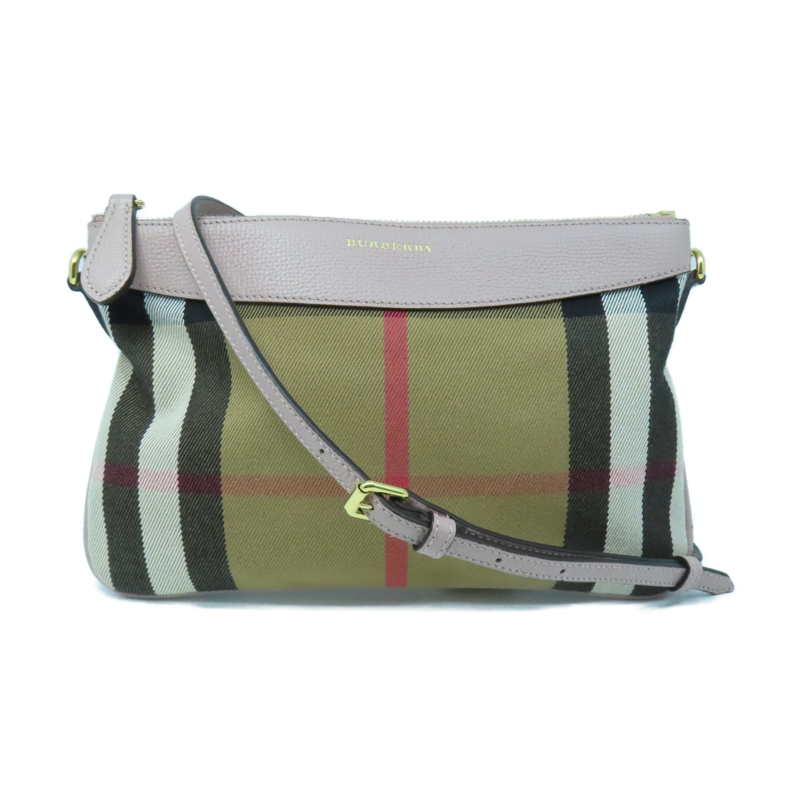 BURBERRY 帆布/牛皮皮革Shoulder Bag金扣肩背袋啡色/粉紅色