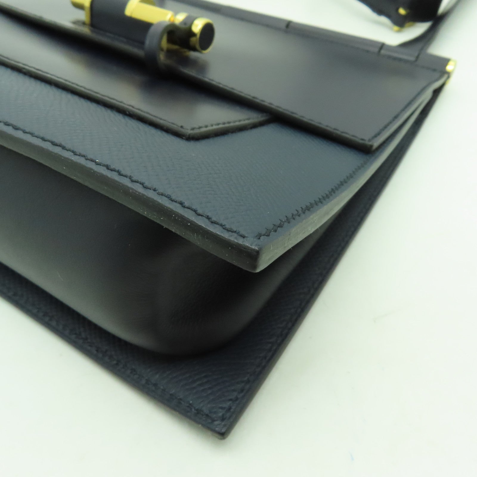 HERMES Epsom皮革Sacabar金扣肩背袋深藍色