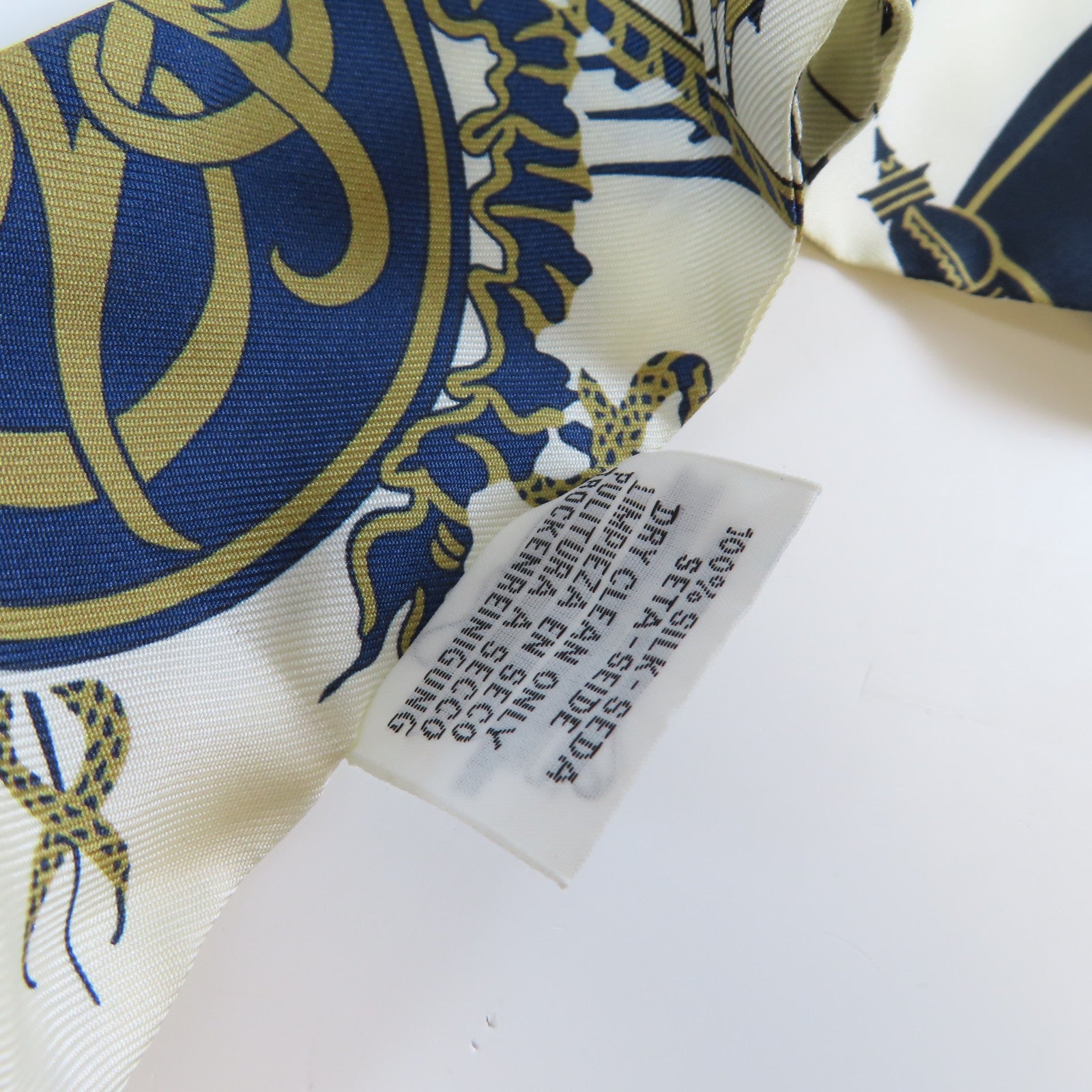 HERMES 絲質Twilly Scarf絲巾深藍色/米色