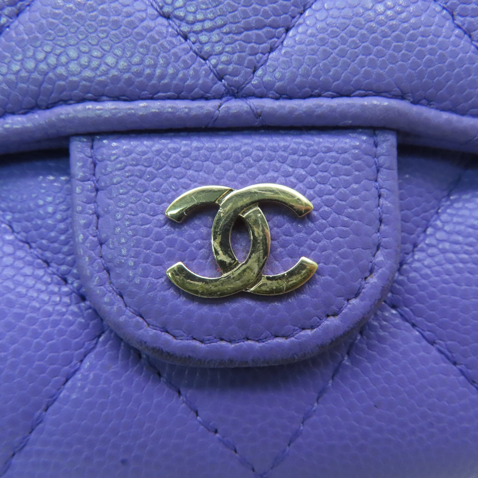 CHANEL 菱格Caviar皮革Wallet金扣錢包紫色