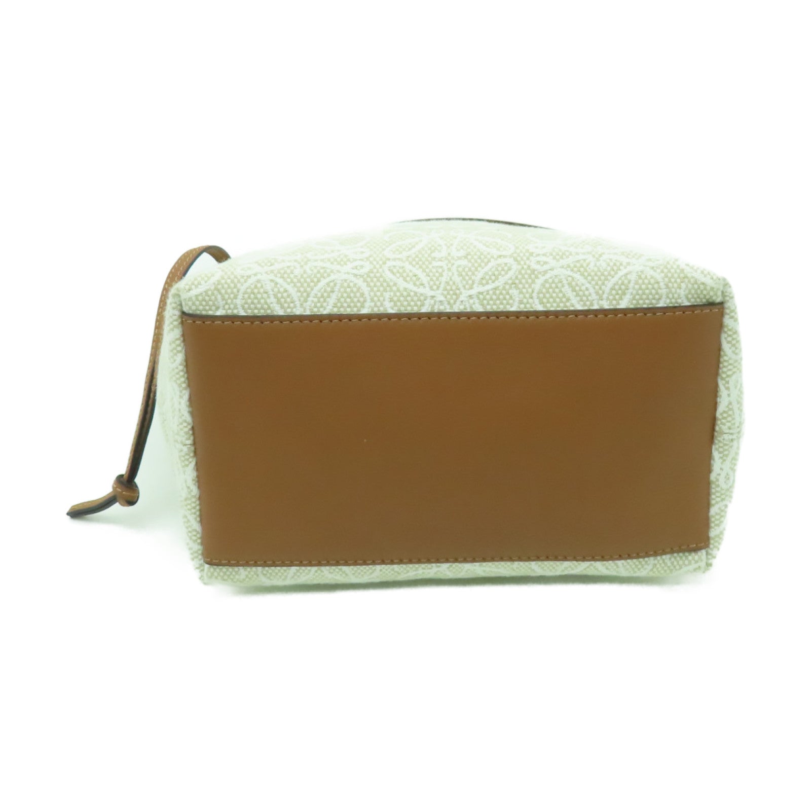 LOEWE 帆布/皮革Cubi金扣肩背袋白色/啡色