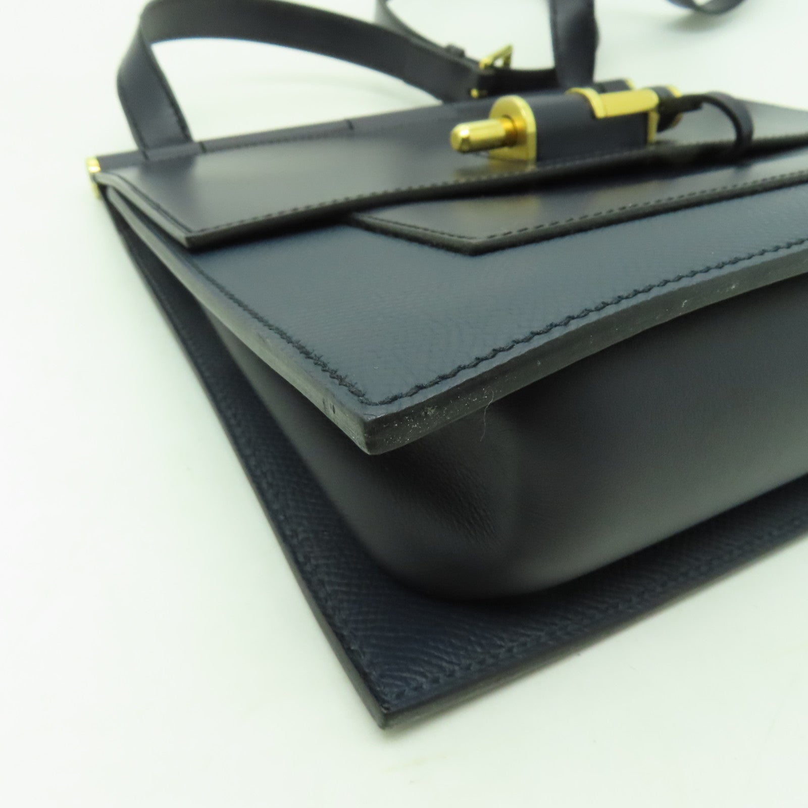 HERMES Epsom皮革Sacabar金扣肩背袋深藍色