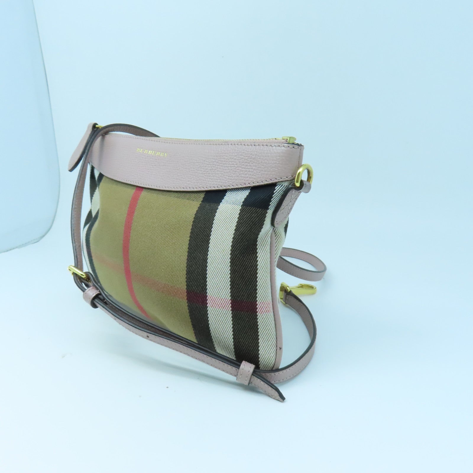 BURBERRY 帆布/牛皮皮革Shoulder Bag金扣肩背袋啡色/粉紅色