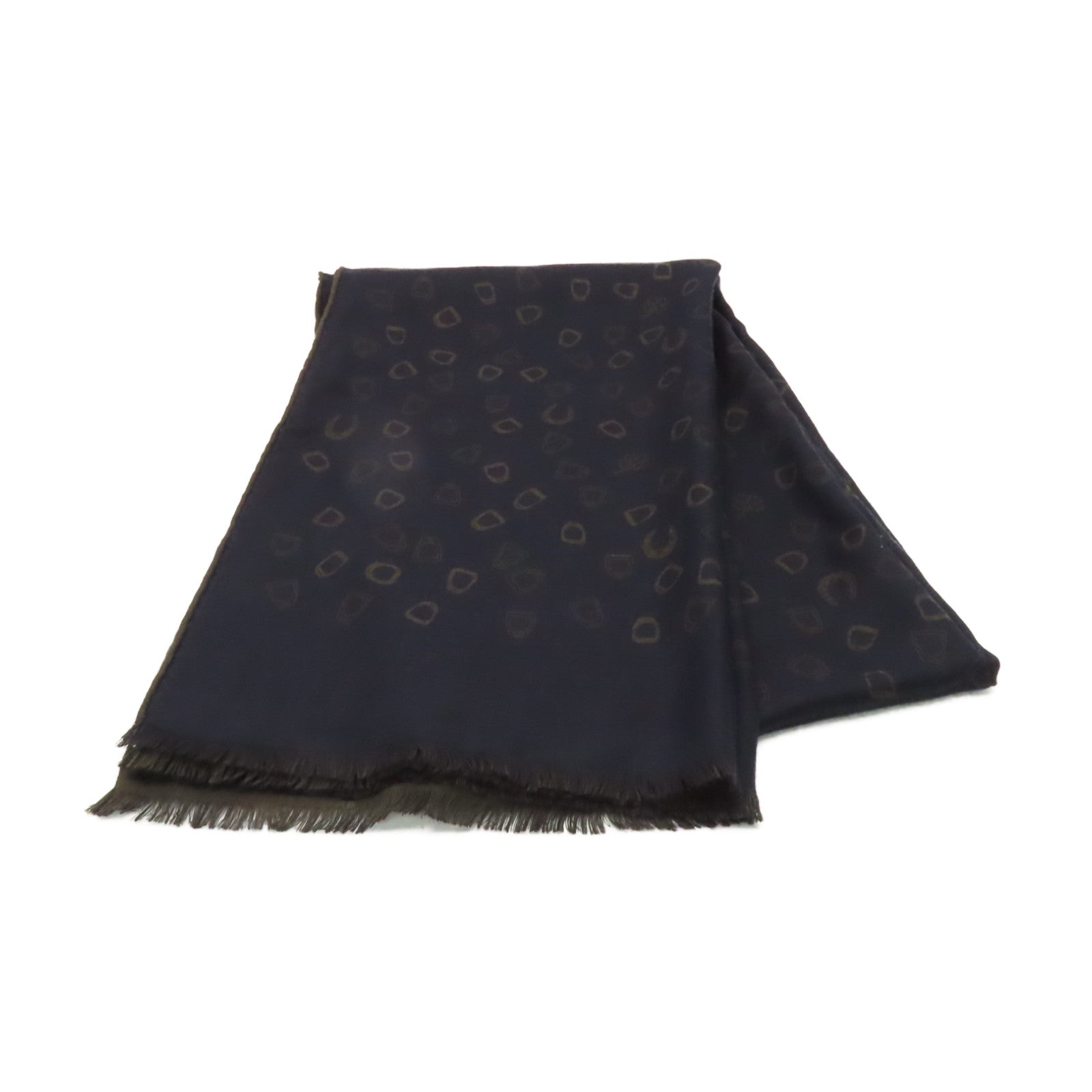 HERMES Cashmere/絲質Stole披肩深藍色/卡其色