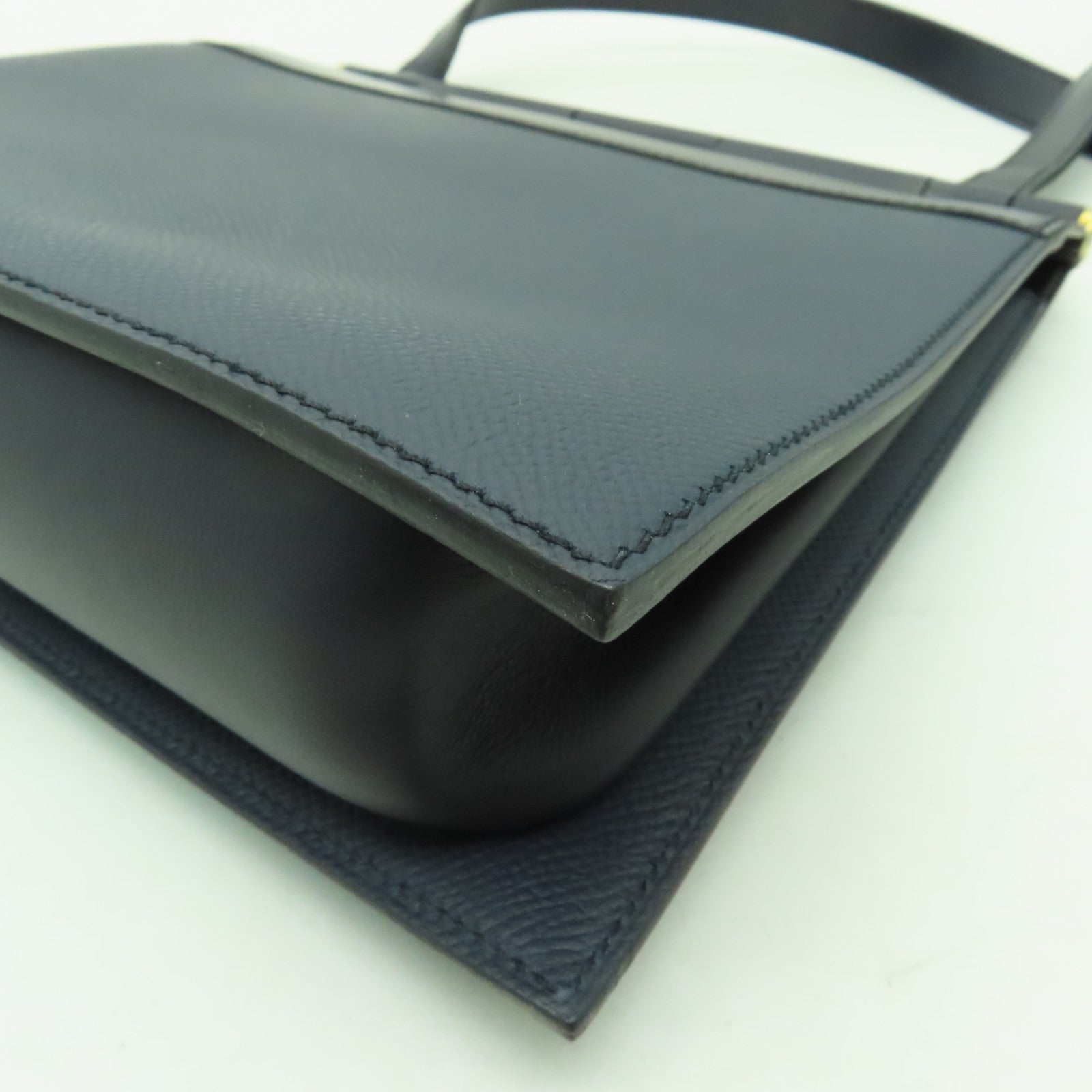 HERMES Epsom皮革Sacabar金扣肩背袋深藍色