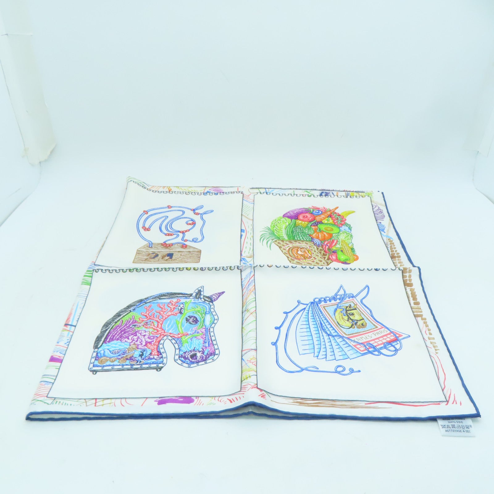 HERMES 絲質Scarf 90x90絲巾白色/彩色
