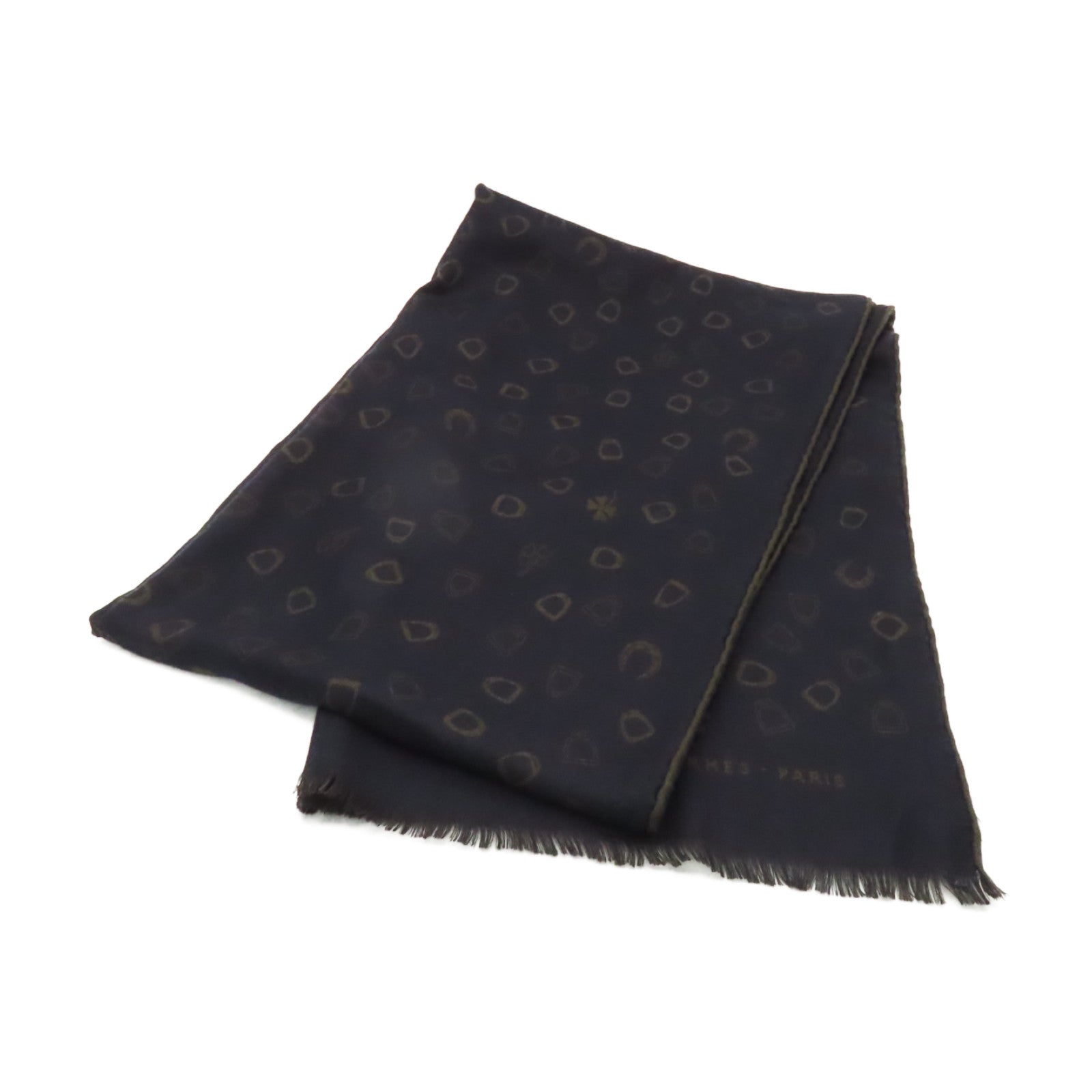 HERMES Cashmere/絲質Stole披肩深藍色/卡其色