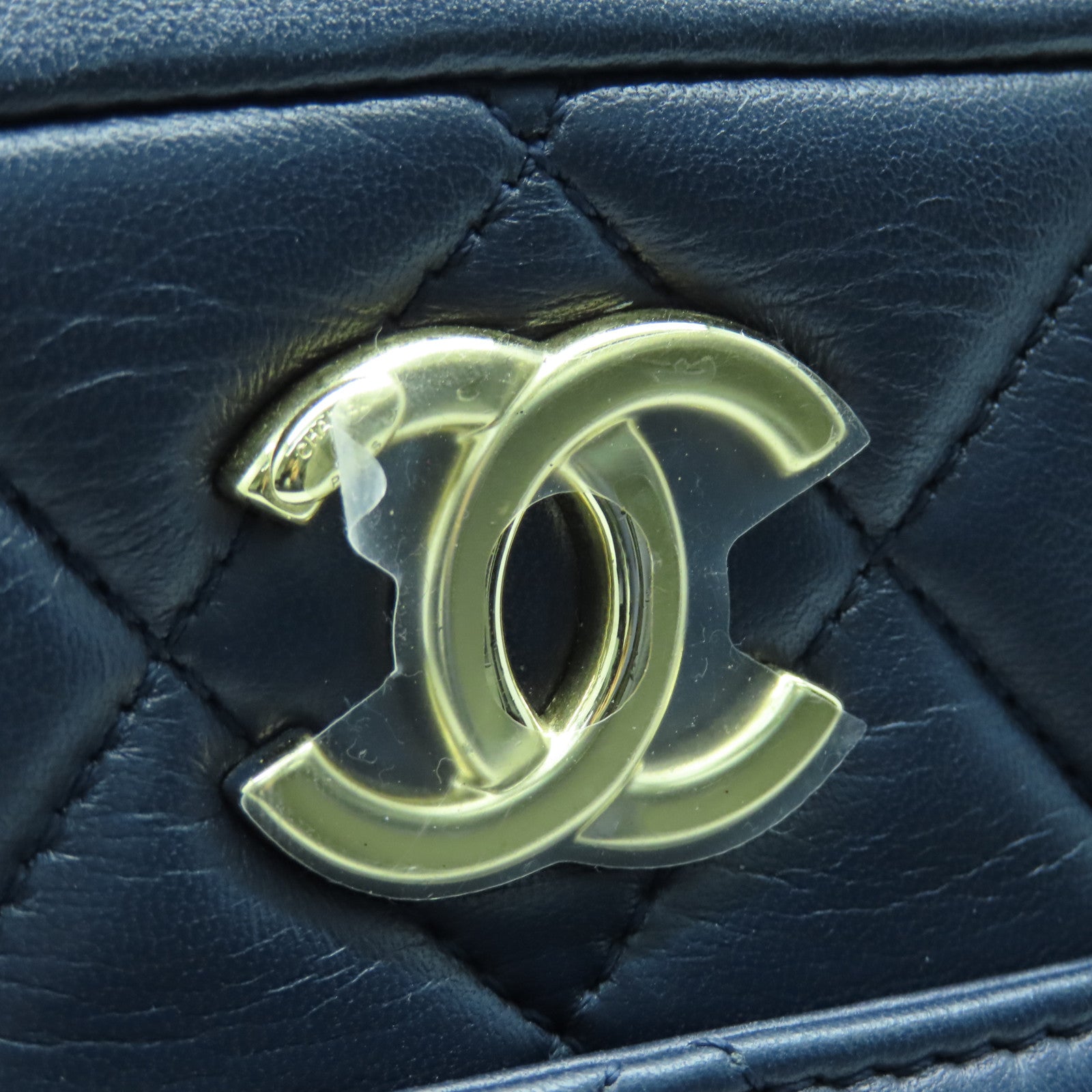 CHANEL 菱格羊皮皮革2way Shoulder Bag金扣手挽肩背兩用袋深藍色