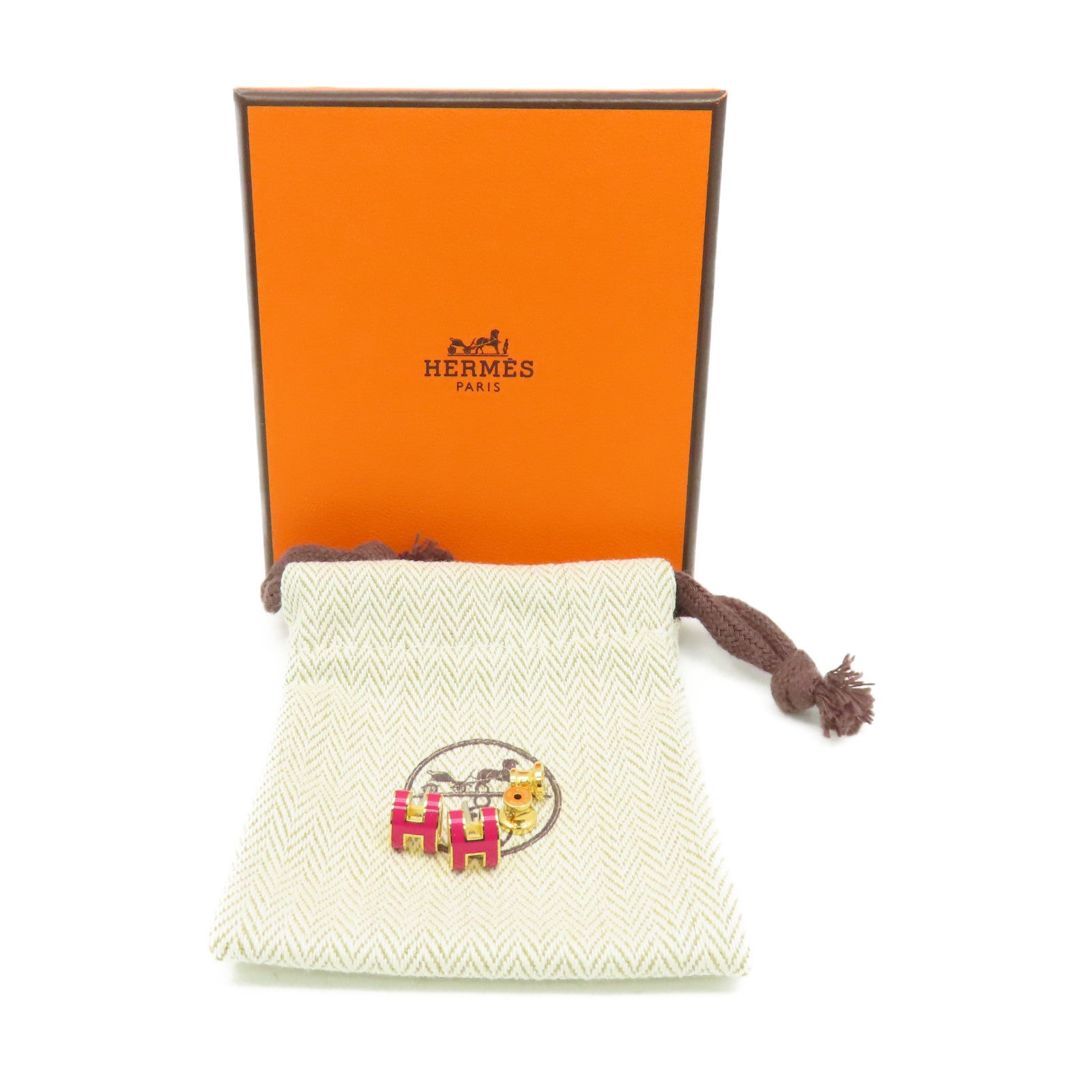 HERMES 金屬/琺瑯Mini Pop H Earrings耳環Rose Extreme玫瑰極限桃紅色