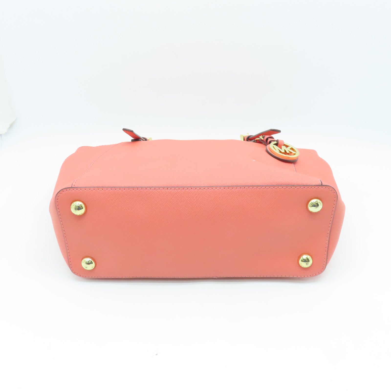 Michael Kors cowhide leather Tote Bag gold buckle handle bag orange pink