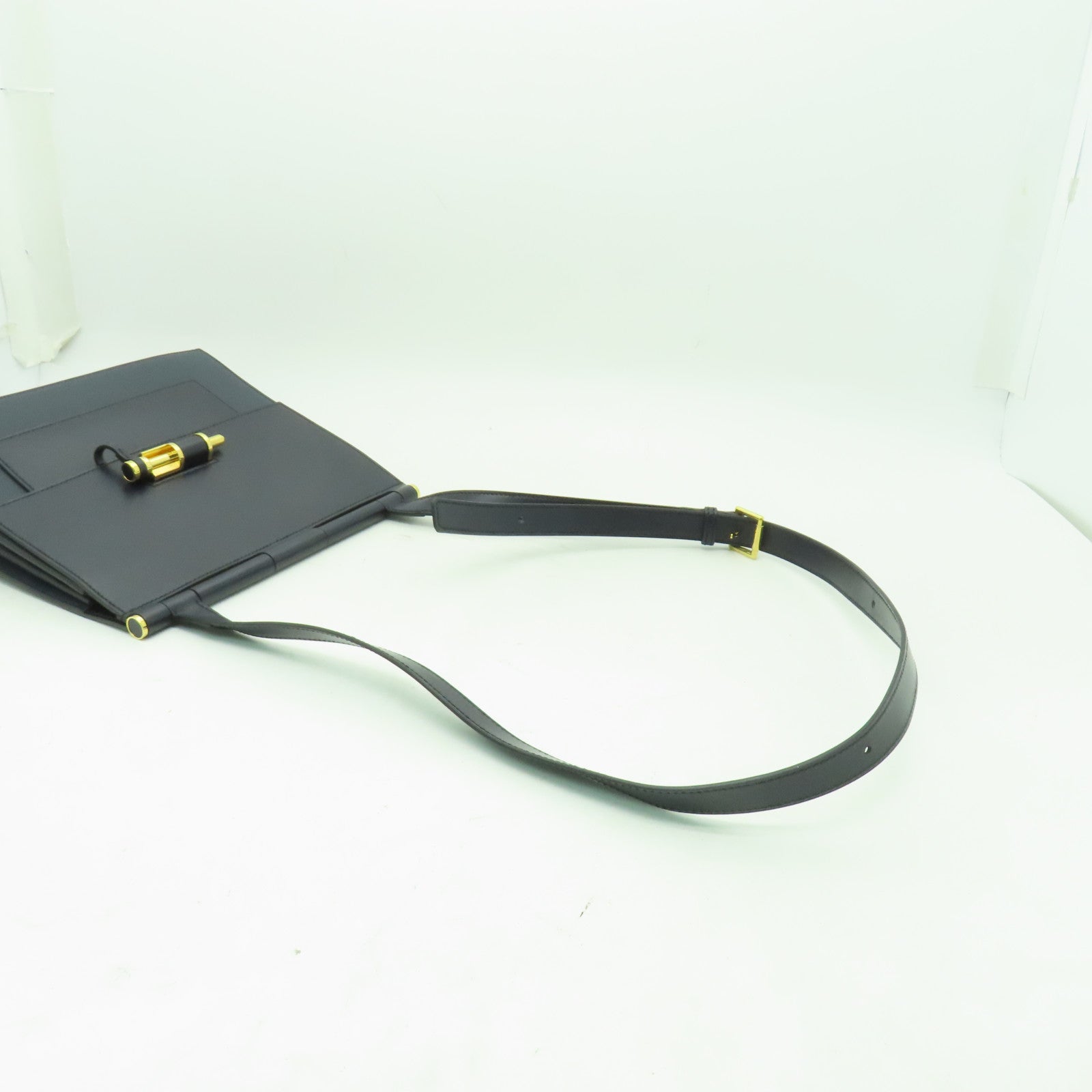 HERMES Epsom皮革Sacabar金扣肩背袋深藍色