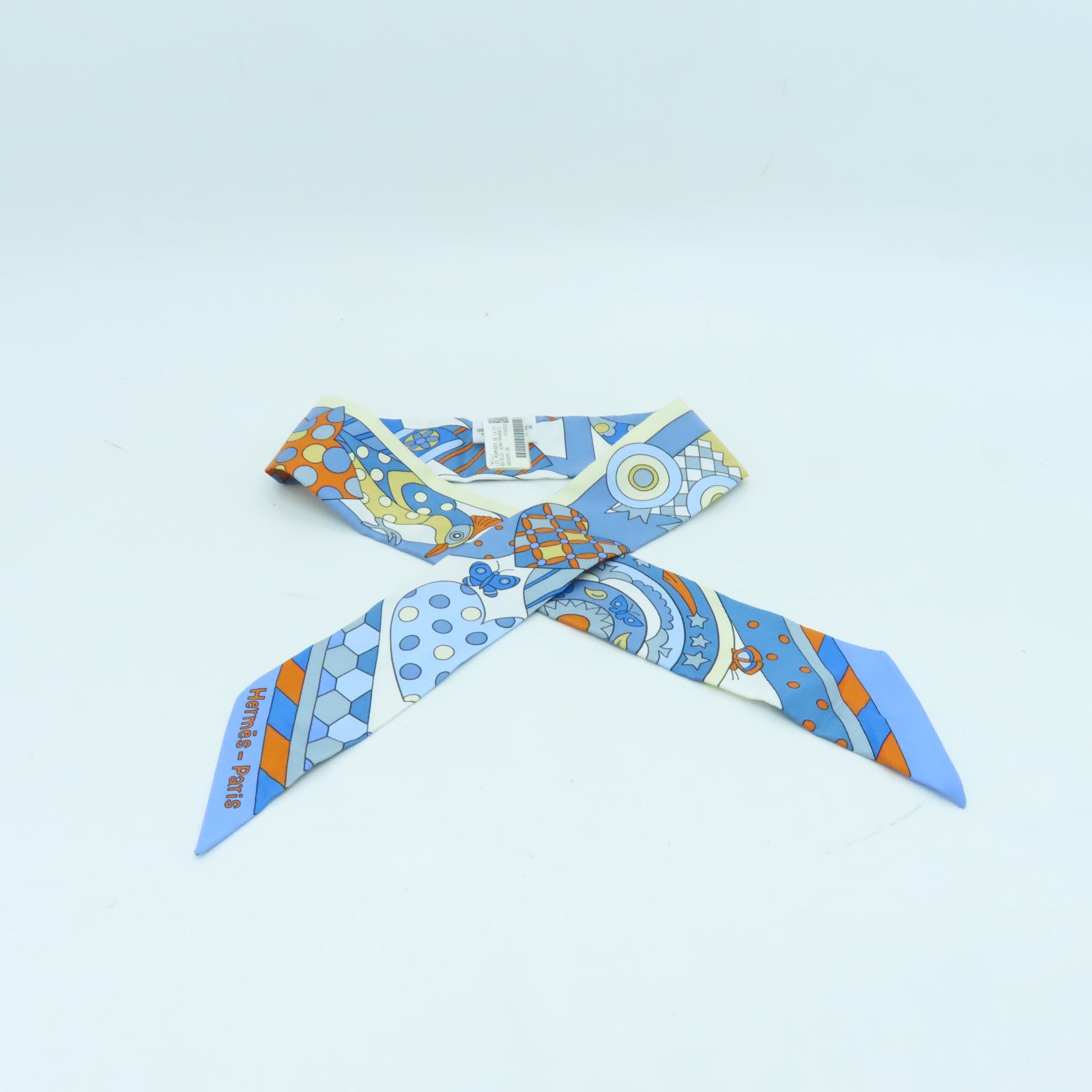 HERMES 絲質Twilly絲巾淺藍色/彩色
