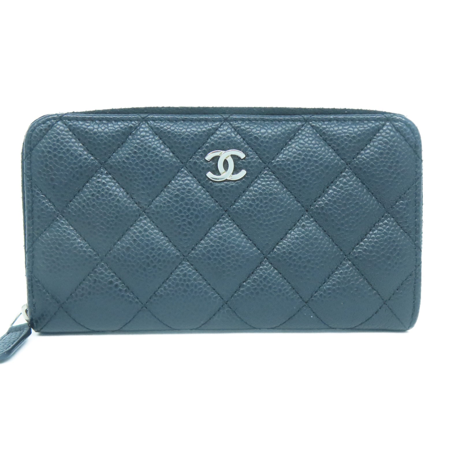 CHANEL 菱格Caviar皮革Card Case銀扣卡片套黑色