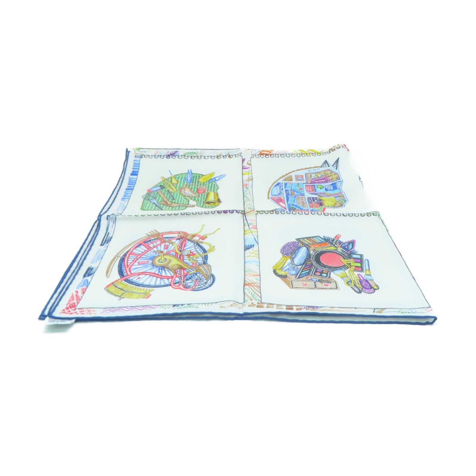 HERMES 絲質Scarf 90x90絲巾白色/彩色