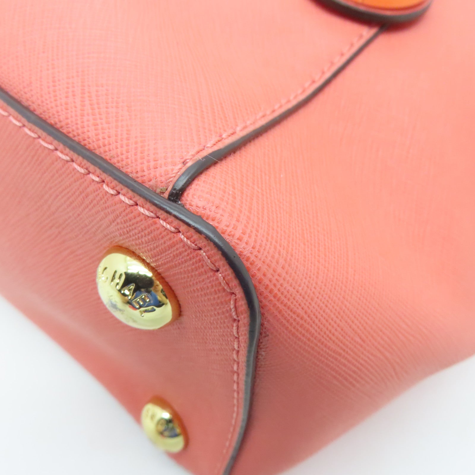 Michael Kors cowhide leather Tote Bag gold buckle handle bag orange pink