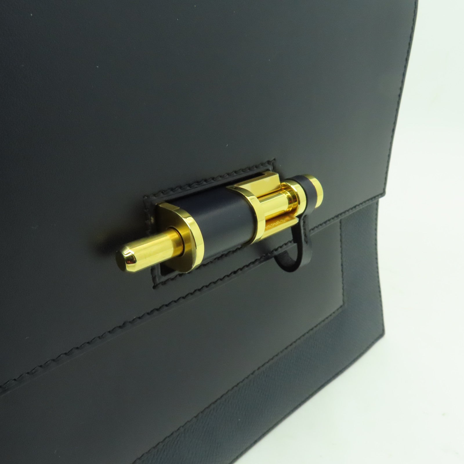 HERMES Epsom皮革Sacabar金扣肩背袋深藍色