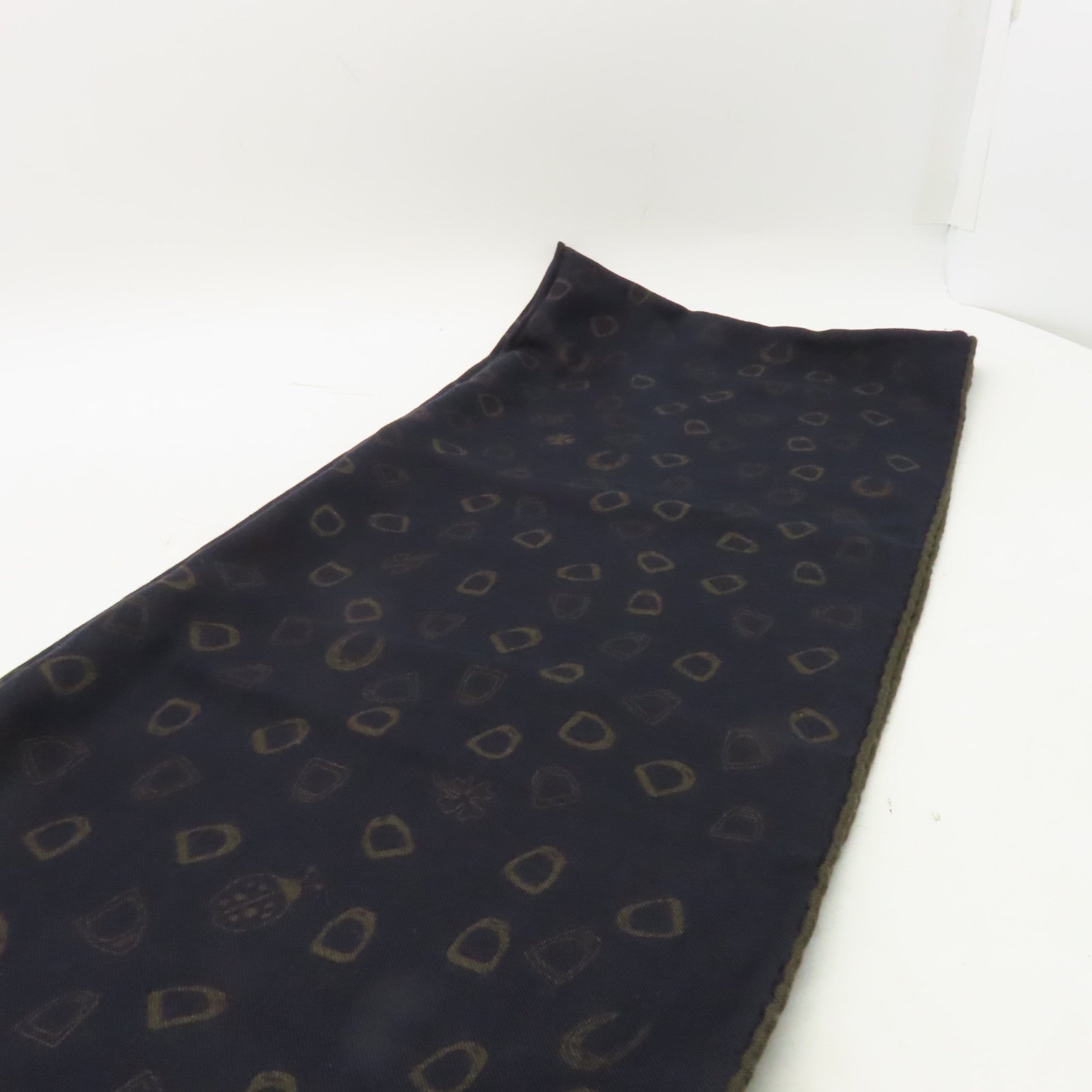 HERMES Cashmere/絲質Stole披肩深藍色/卡其色