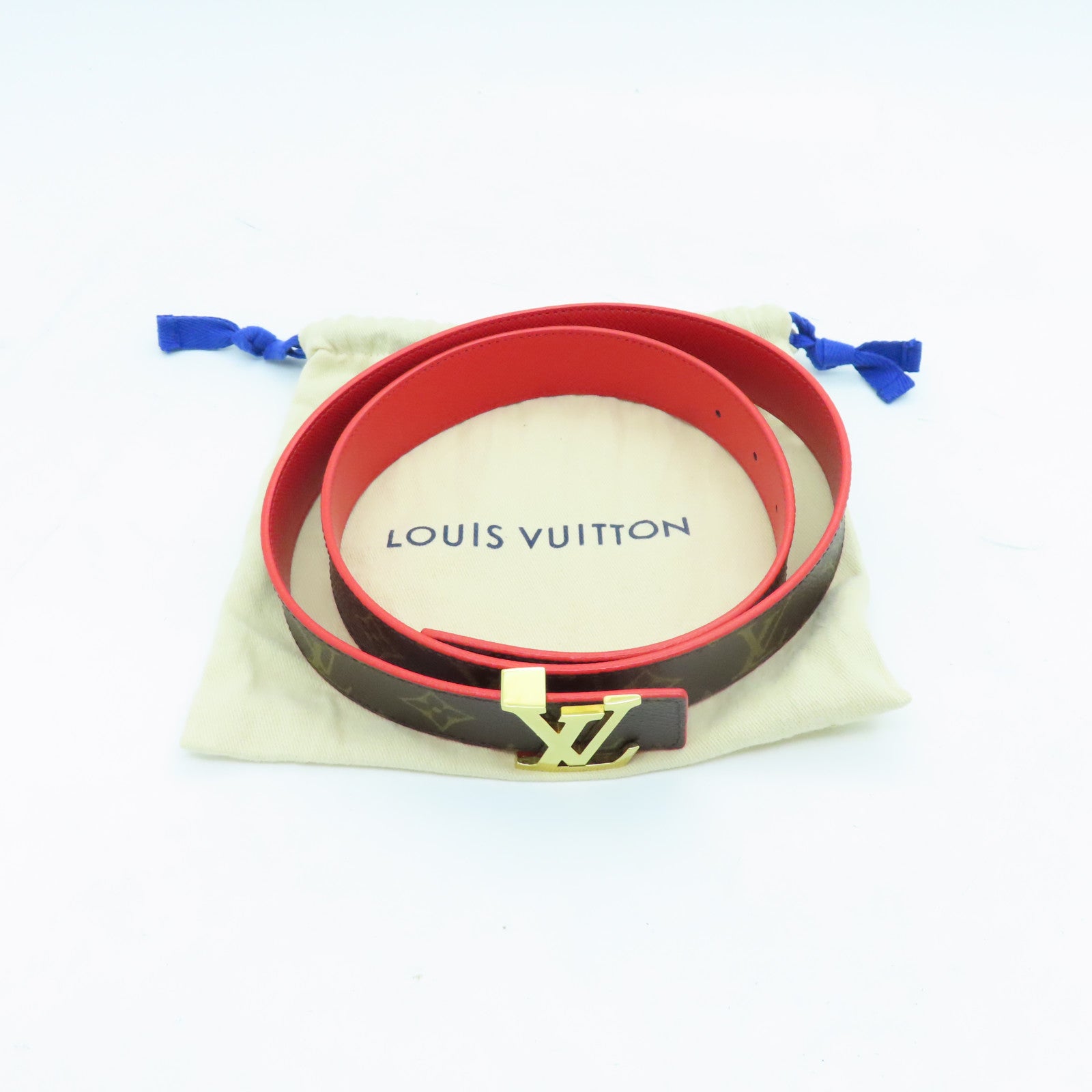 LOUIS VUITTON Monogram Belt 90cm金扣皮帶啡色/紅色
