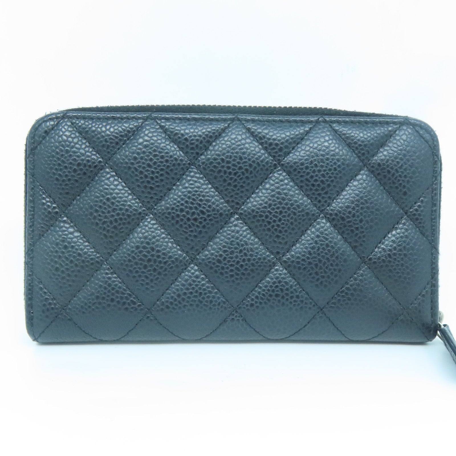 CHANEL 菱格Caviar皮革Card Case銀扣卡片套黑色