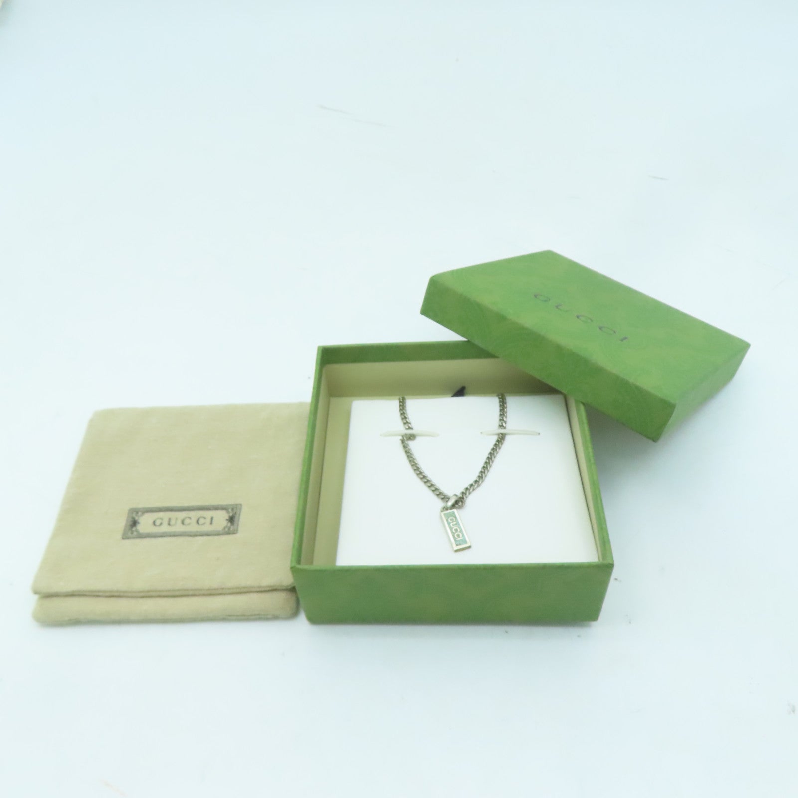 GUCCI 925純銀Necklace項鍊銀色/綠色/藍色
