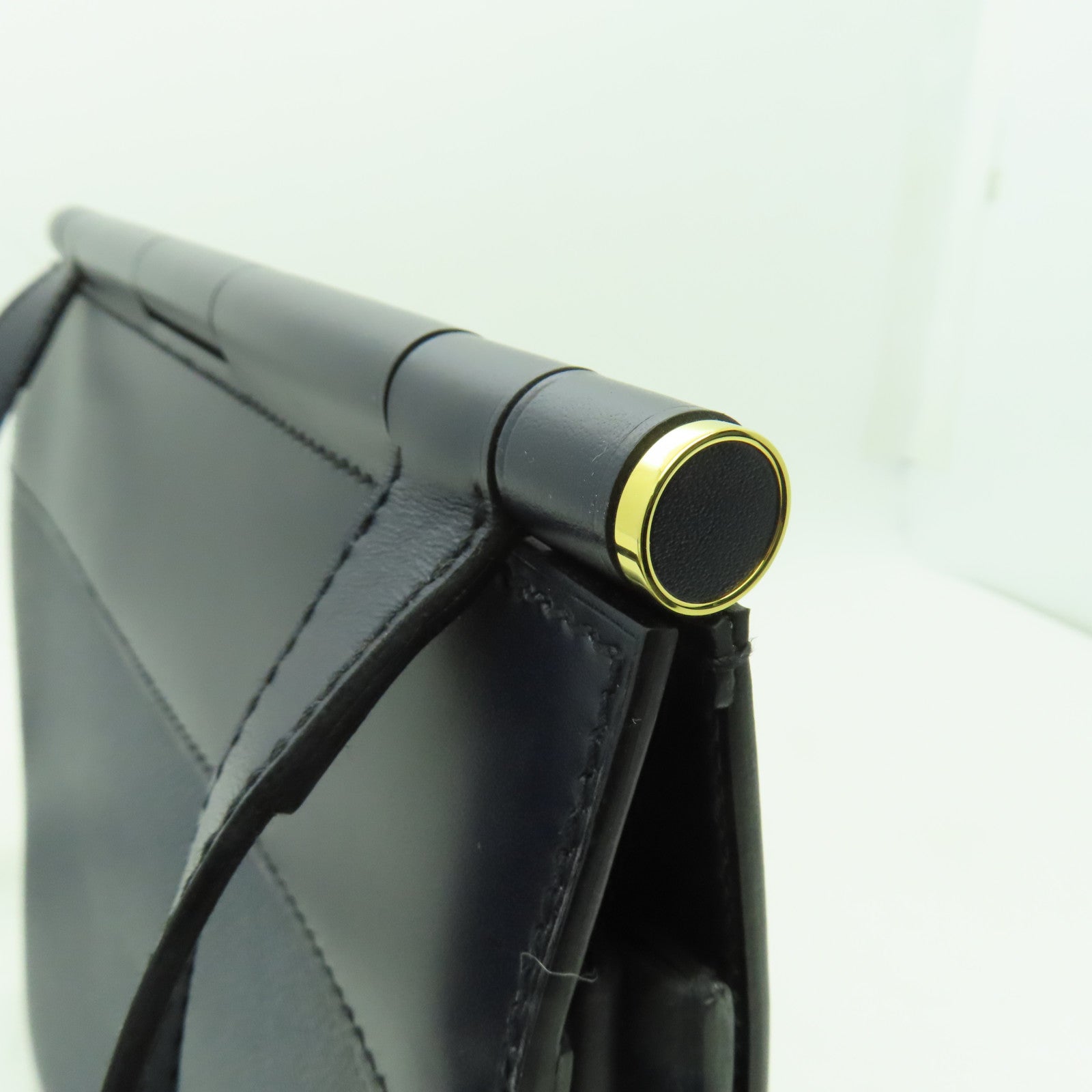 HERMES Epsom皮革Sacabar金扣肩背袋深藍色